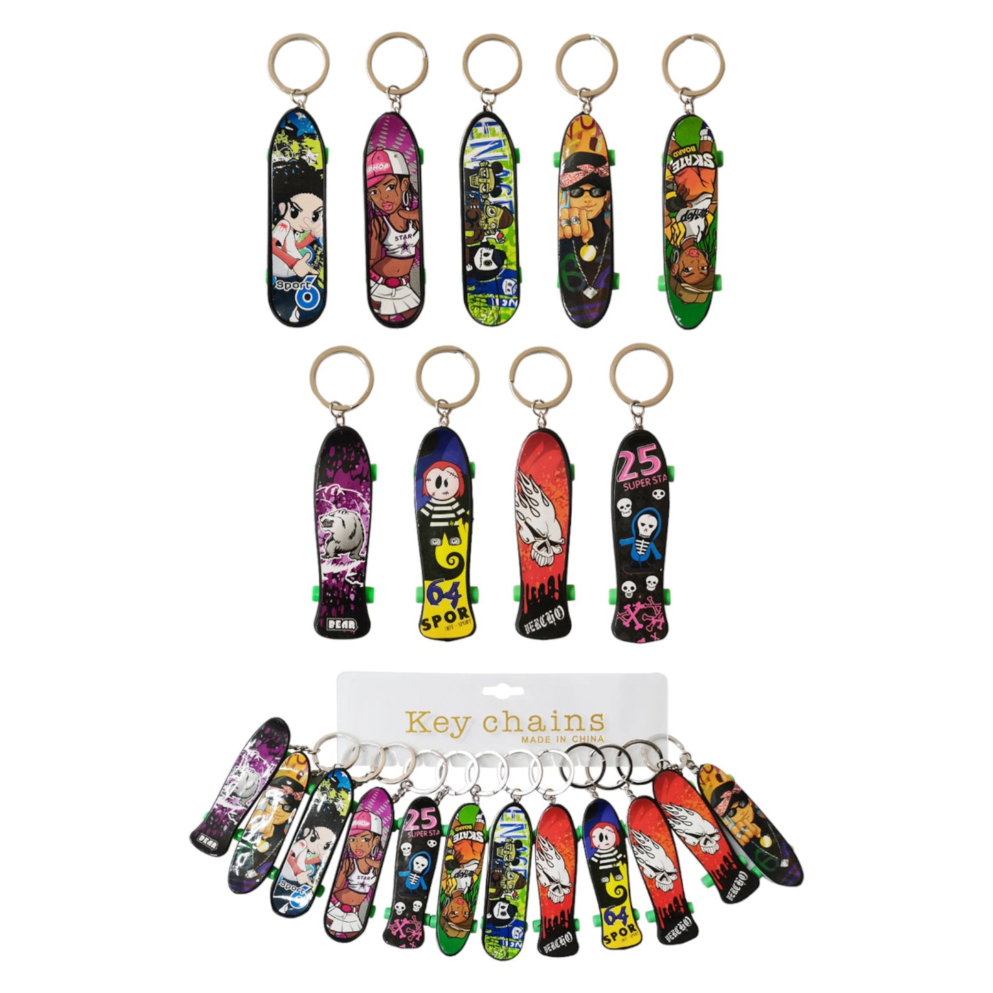 Graphic Skateboard Key Chain KC626-16 (12PC)