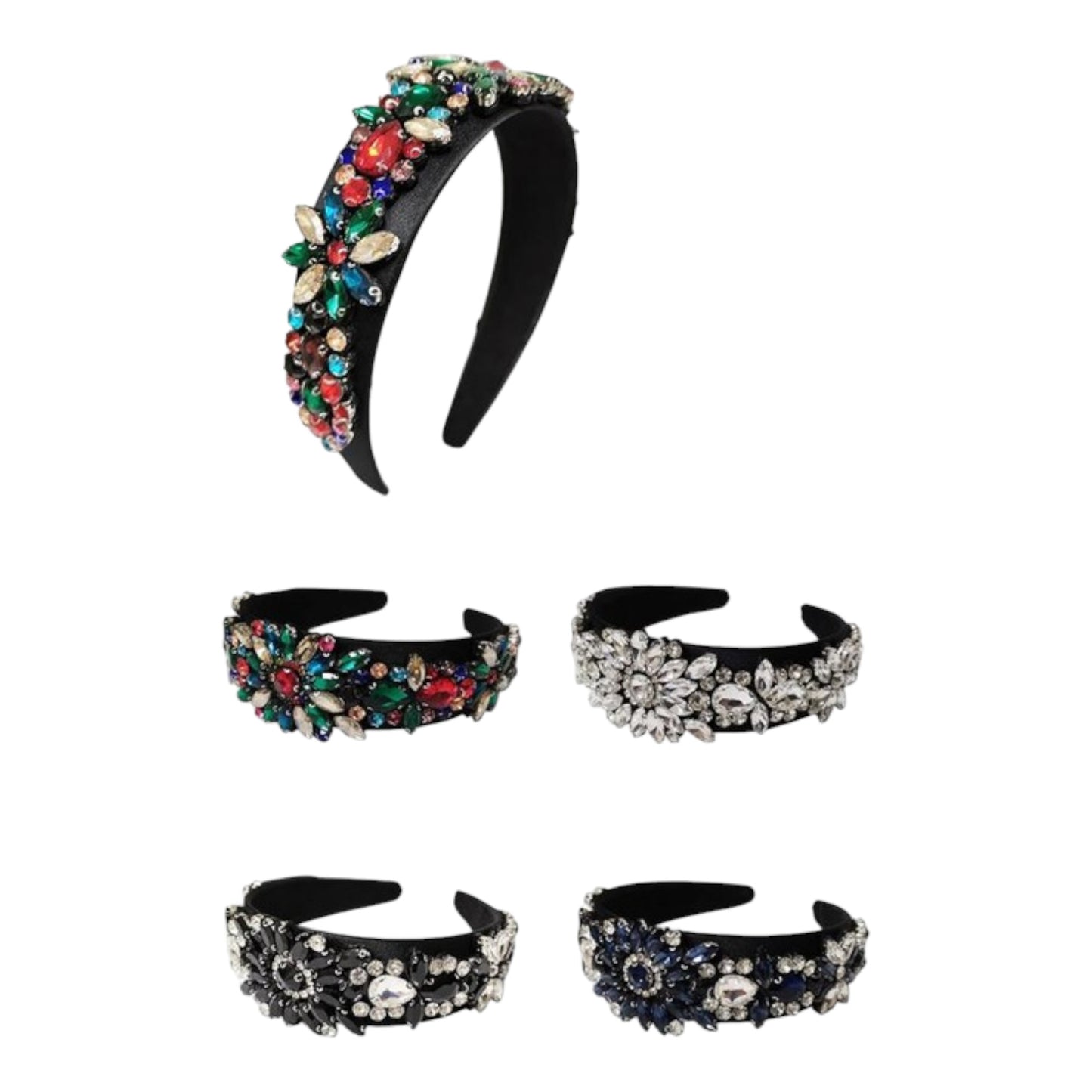 Multi Crystal Flower Decor Satin Headband HB1011-59 (12PC)