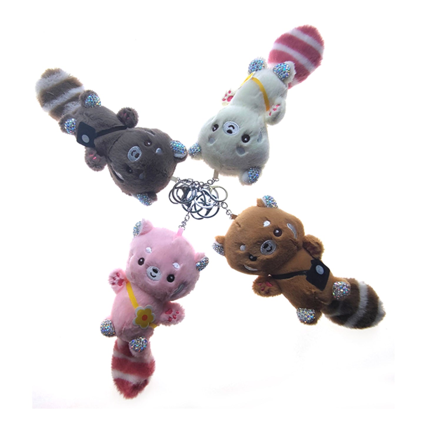 Rhinestone Bear Pom Pom Tail Plush Key Chain KC31216-14 (12PC)
