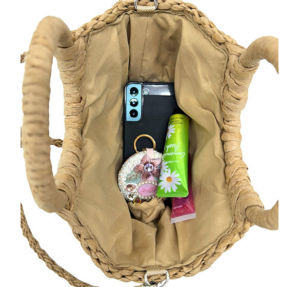 Rattan Beach Tote Shoulder Bag With Shell BG4225-9. (1pc)