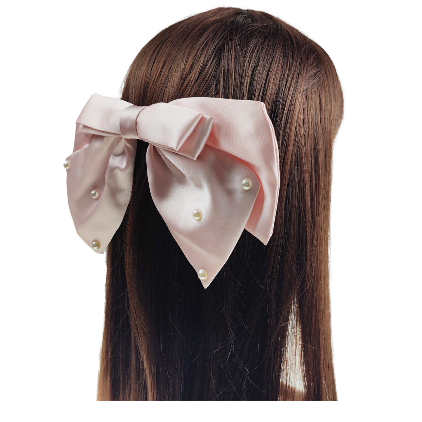 10 Inches Large Pearl Decor Satin Bow Clip HC4112-1 (12PC)