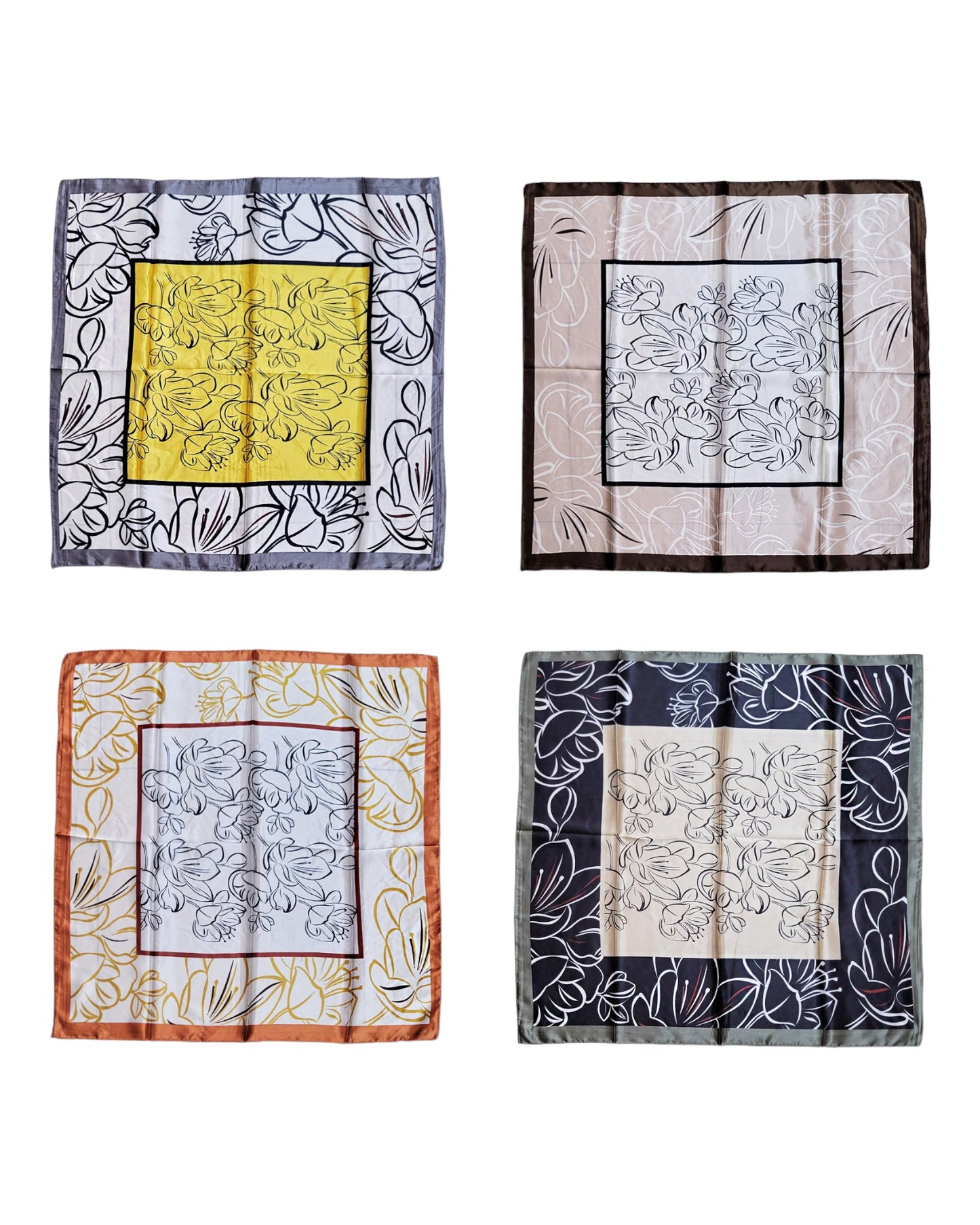 Satin Scarf Flower Pattern in Square ST4612-5 (12PC)