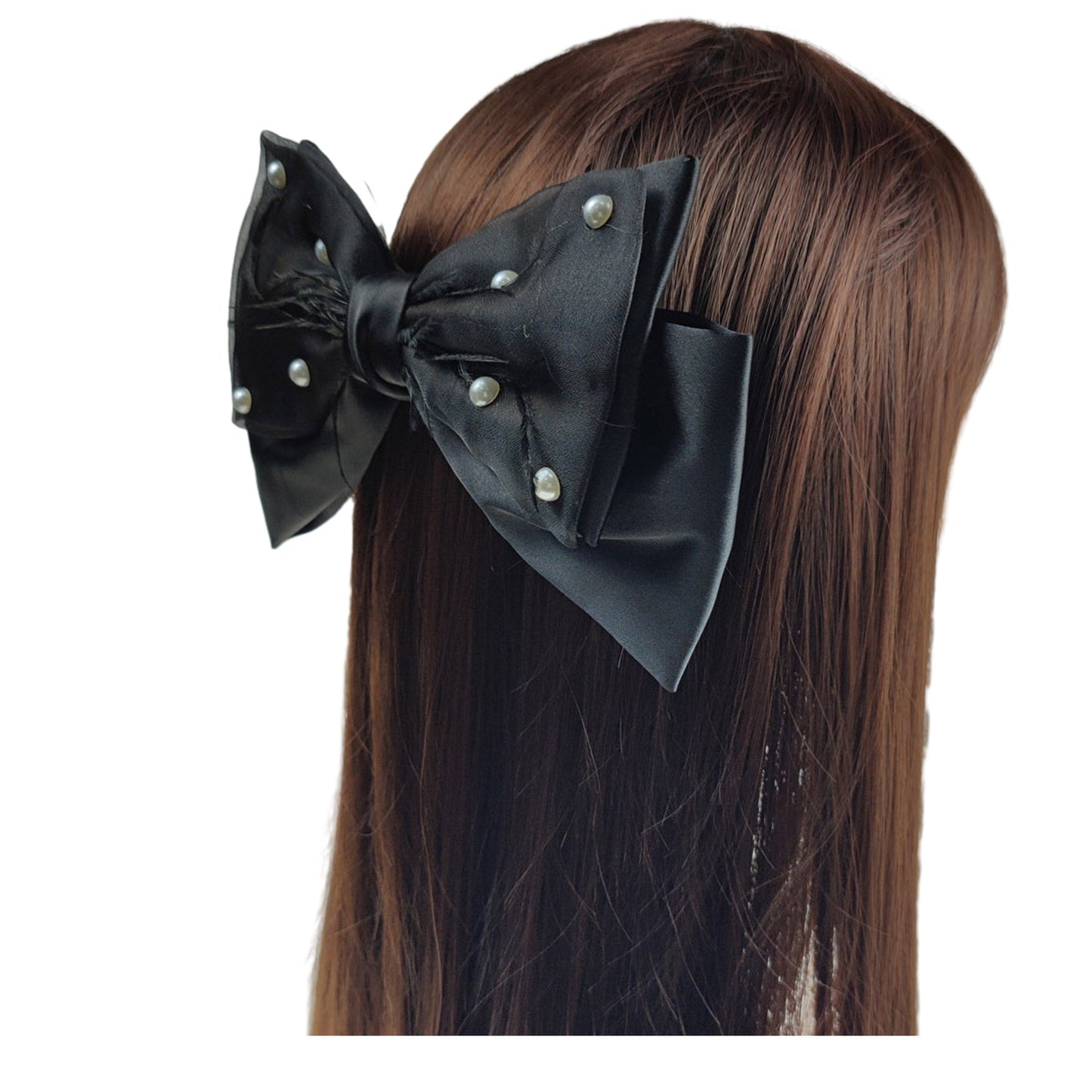 9.5 Inches Large Pearl Lace Decor Satin Bow Clip HC4112-4 (12PC)