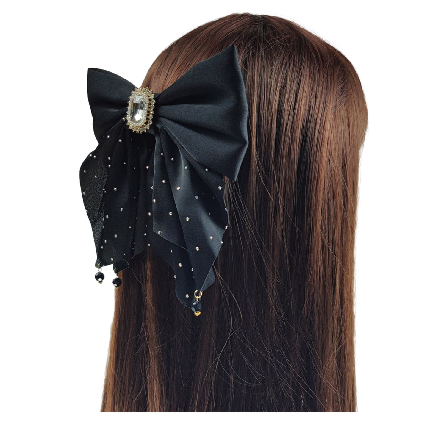 6 Inches Rhinestone Decor Satin Bow Clip HC4112-11 (12PC)