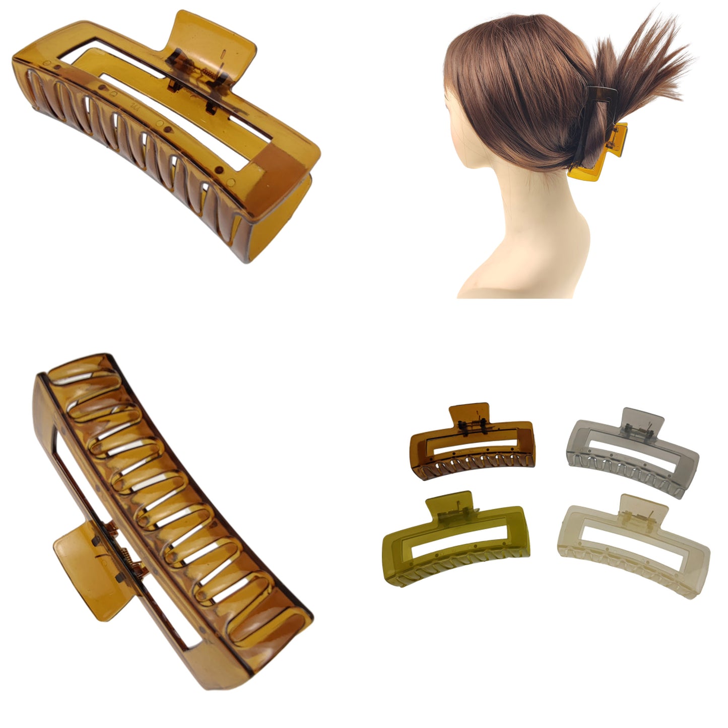 5 Inches Jumbo Square Claw Clip 4 Color Mix HC31025-27 (12PC)