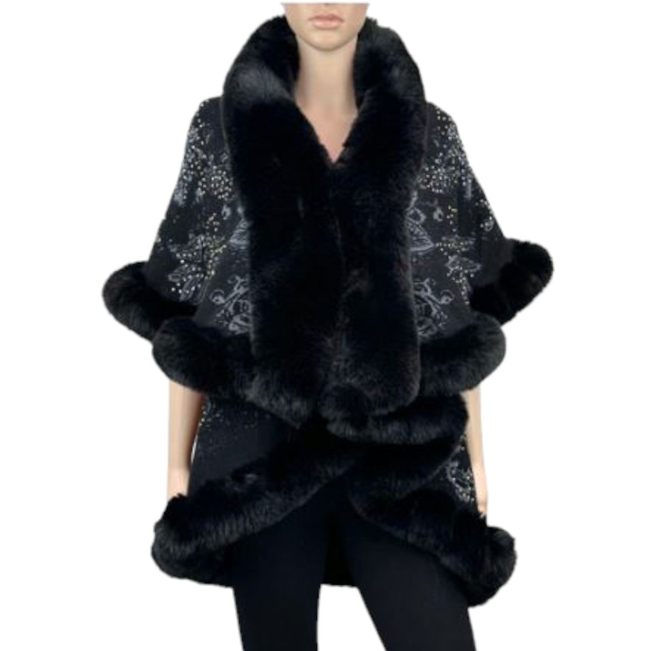 Winter Shawl With Faux Fur Trim P3826-1 (1PC)