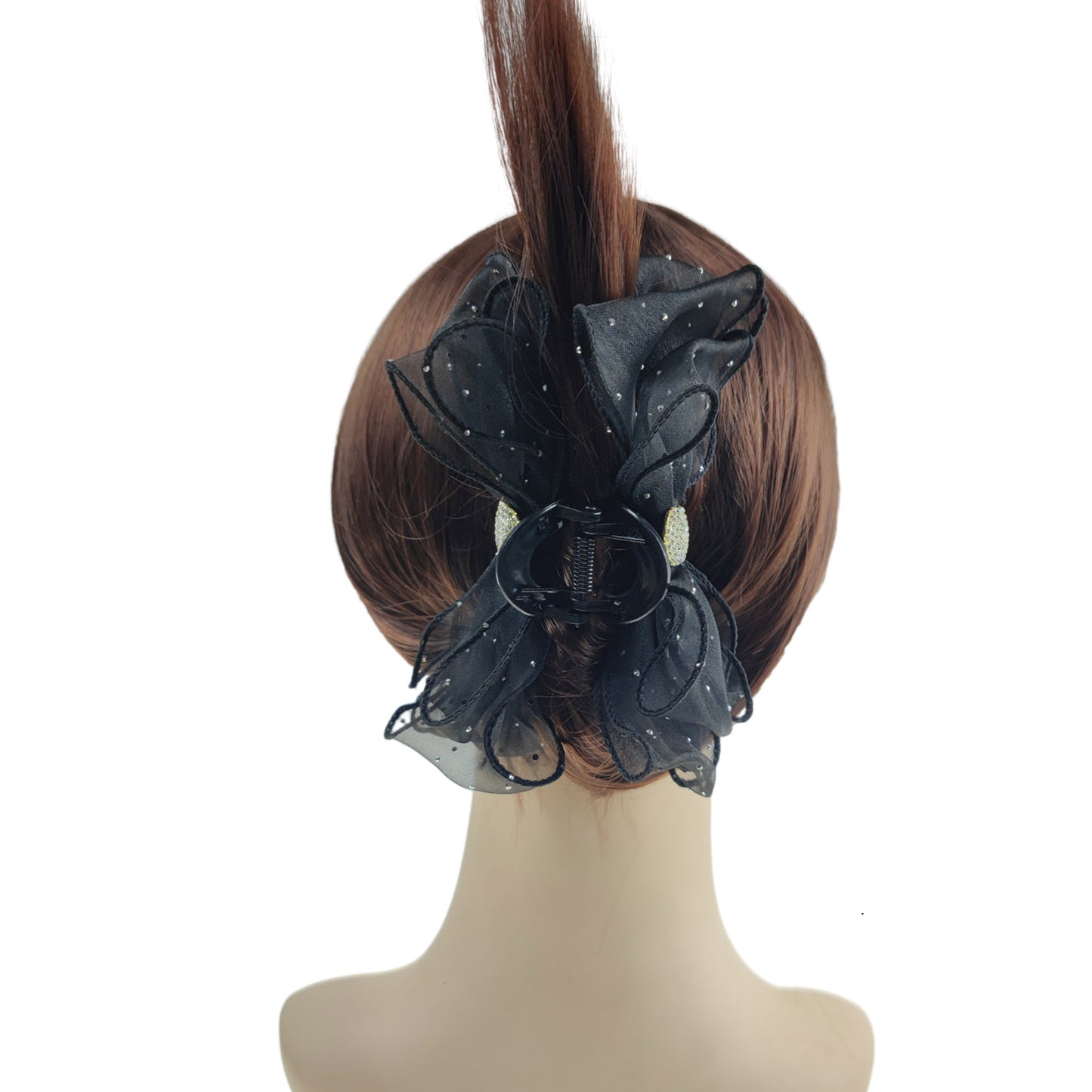 5 Inches Rhinestone Decor Mesh Bow Clip HC4112-23 (12PC)