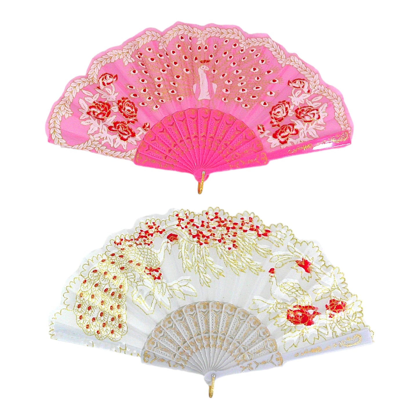 Glitter Peacock Folding Hand Fan FN9501 (12PC)