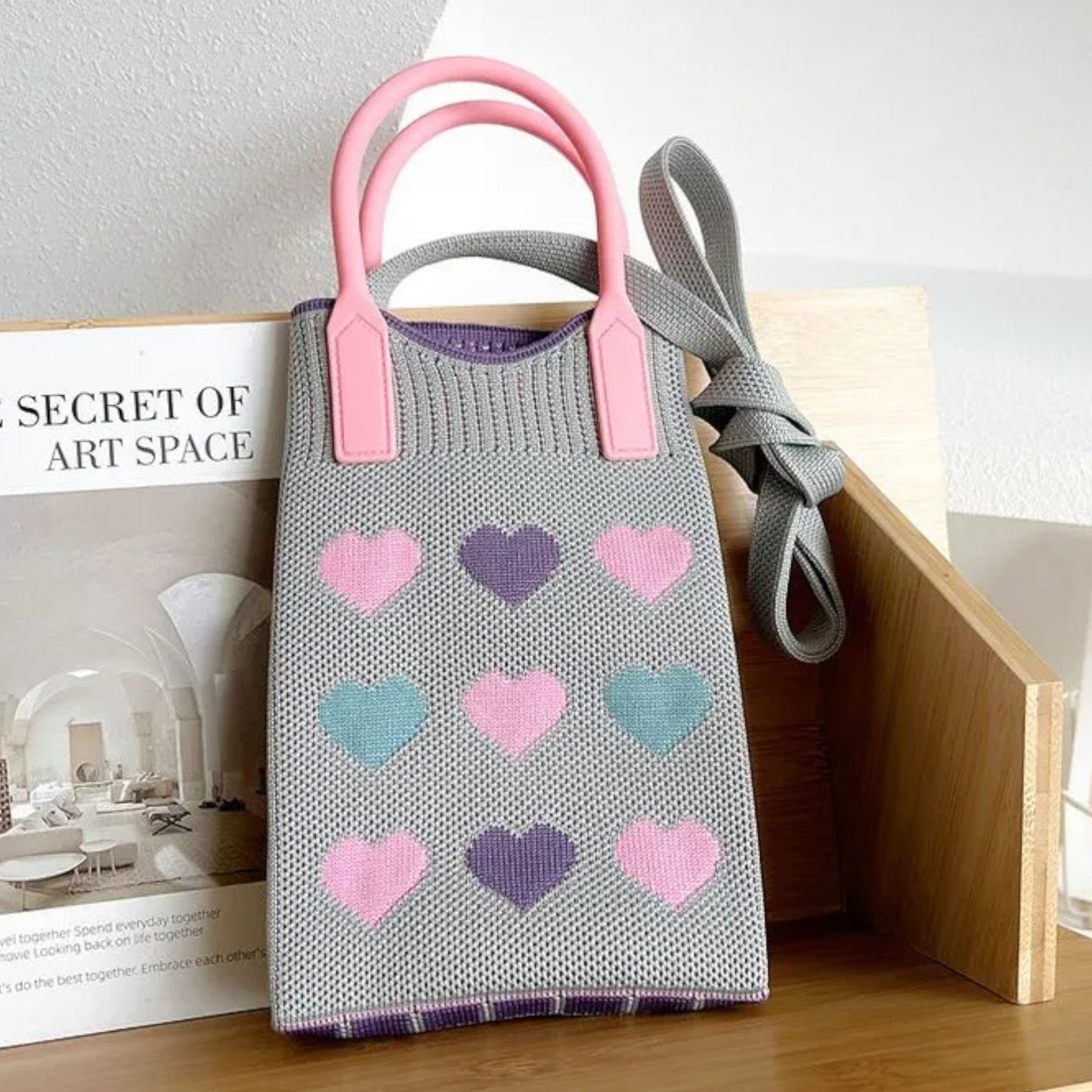 Heart Pattern Knitted Phone Crossbody Bag BG315-2 (12PC)
