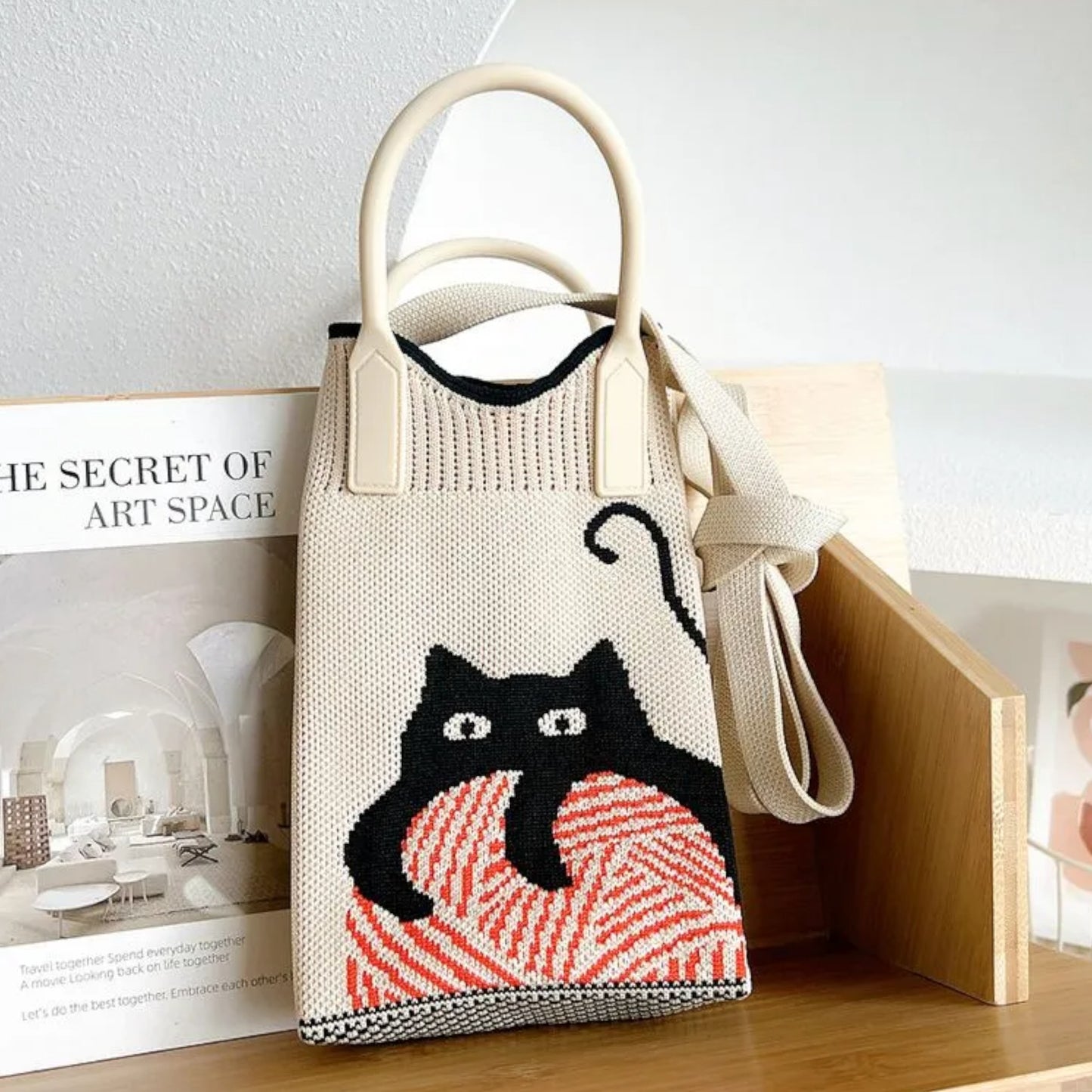 Cute Cat Pattern Knitted Phone Crossbody Bag BG315-4 (12PC)