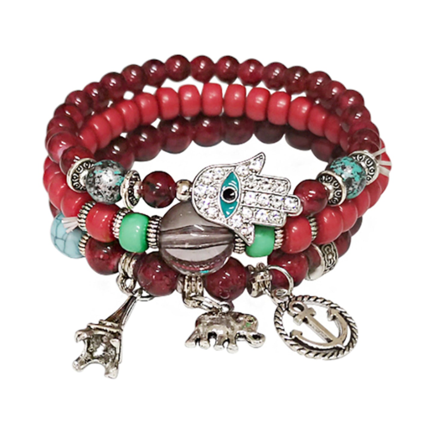 Natural Stone Hamsa Ball Bracelet BR2221-4 (12PC)