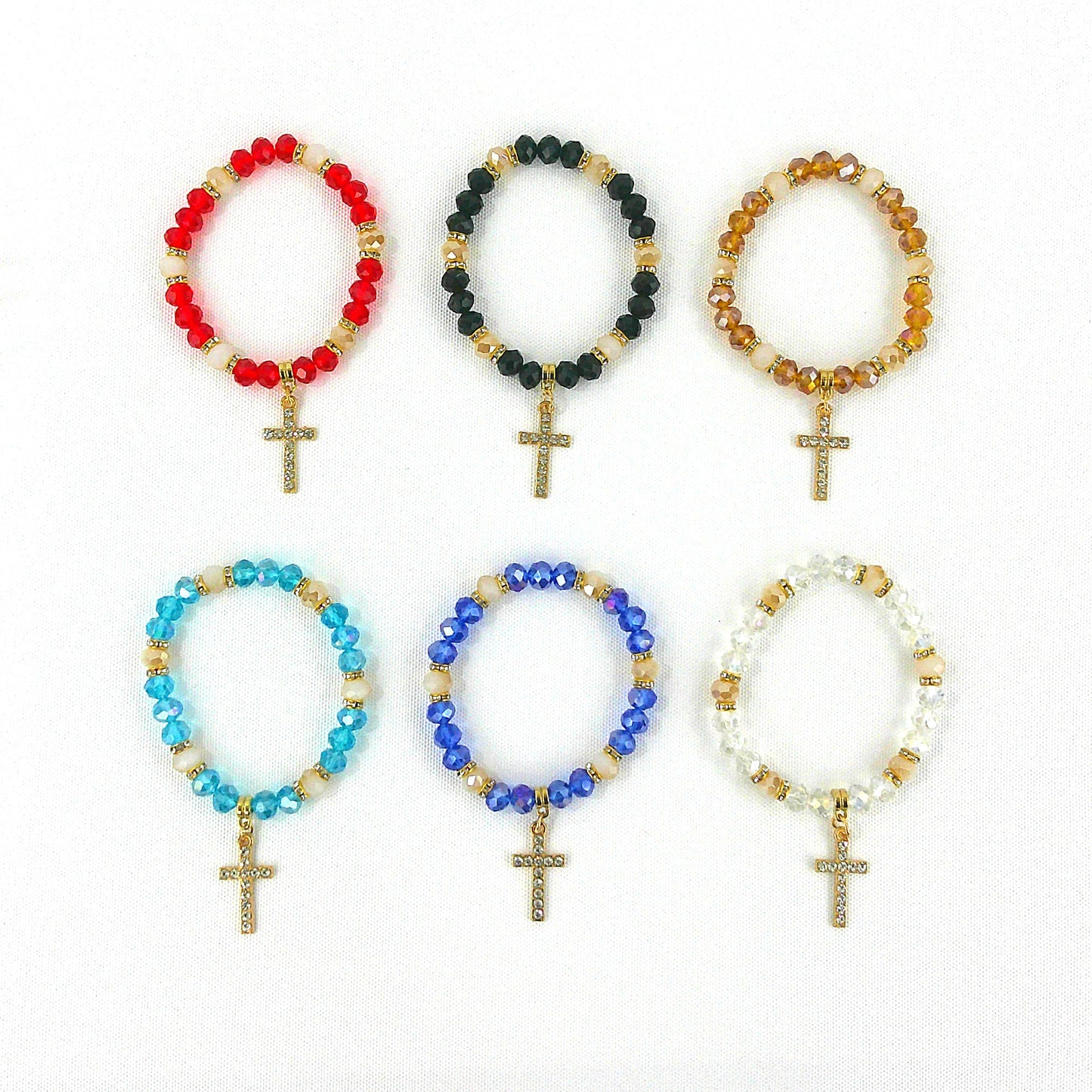 Bead Rhinestone Cross Charm Bracelet BR3723-5 (12PC)