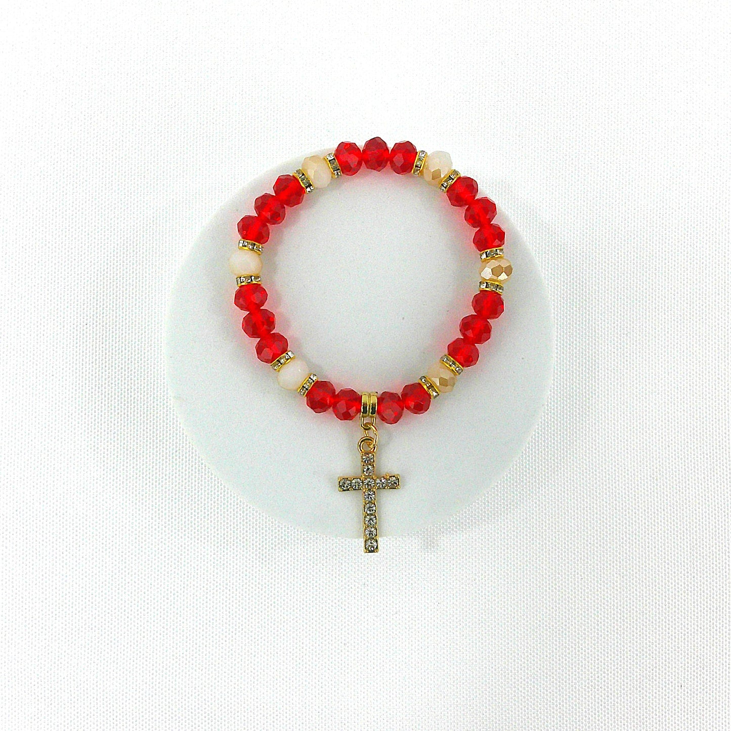 Bead Rhinestone Cross Charm Bracelet BR3723-5 (12PC)