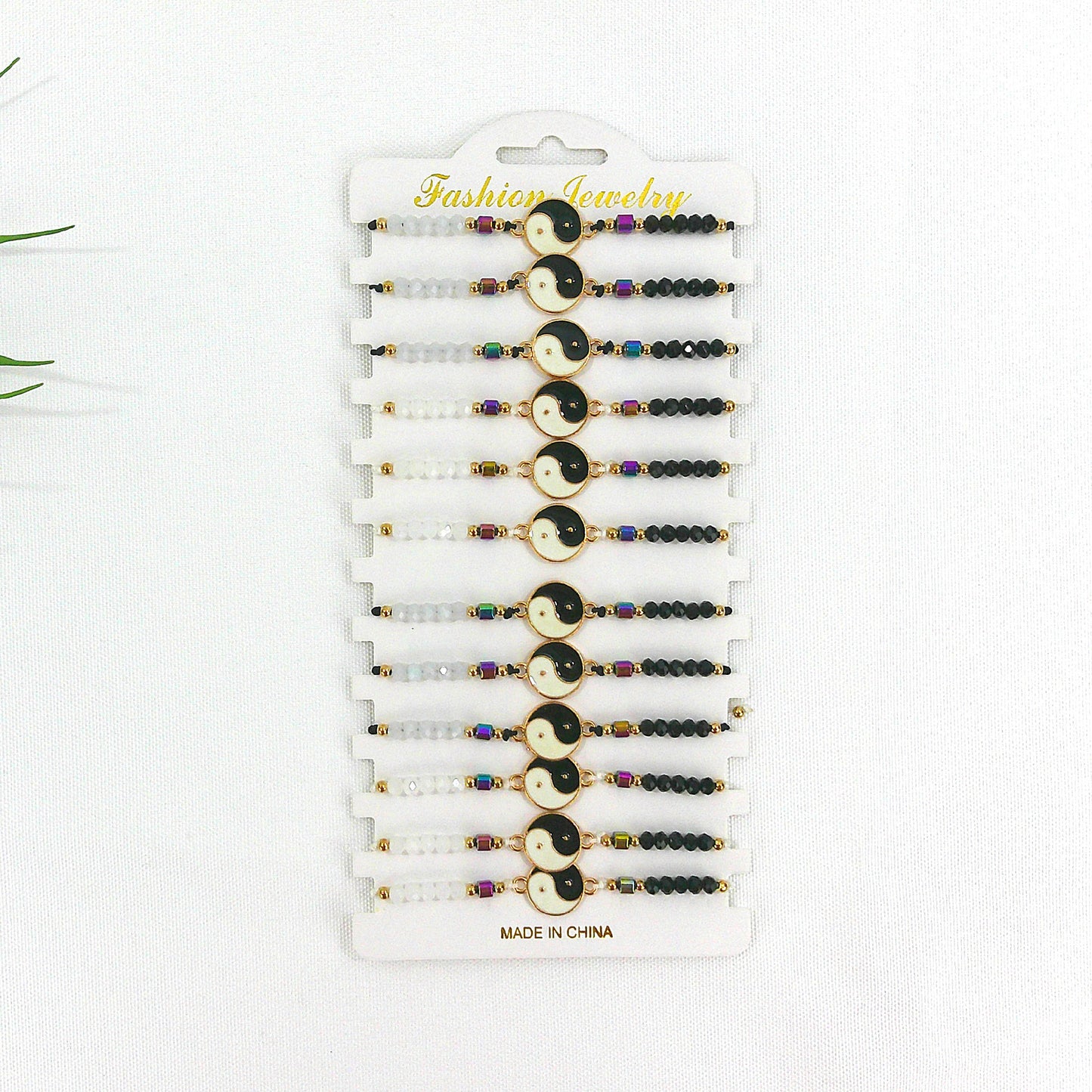 Bead Yin Yang Charm Adjustable Bracelet BR3724-10 (12PC)