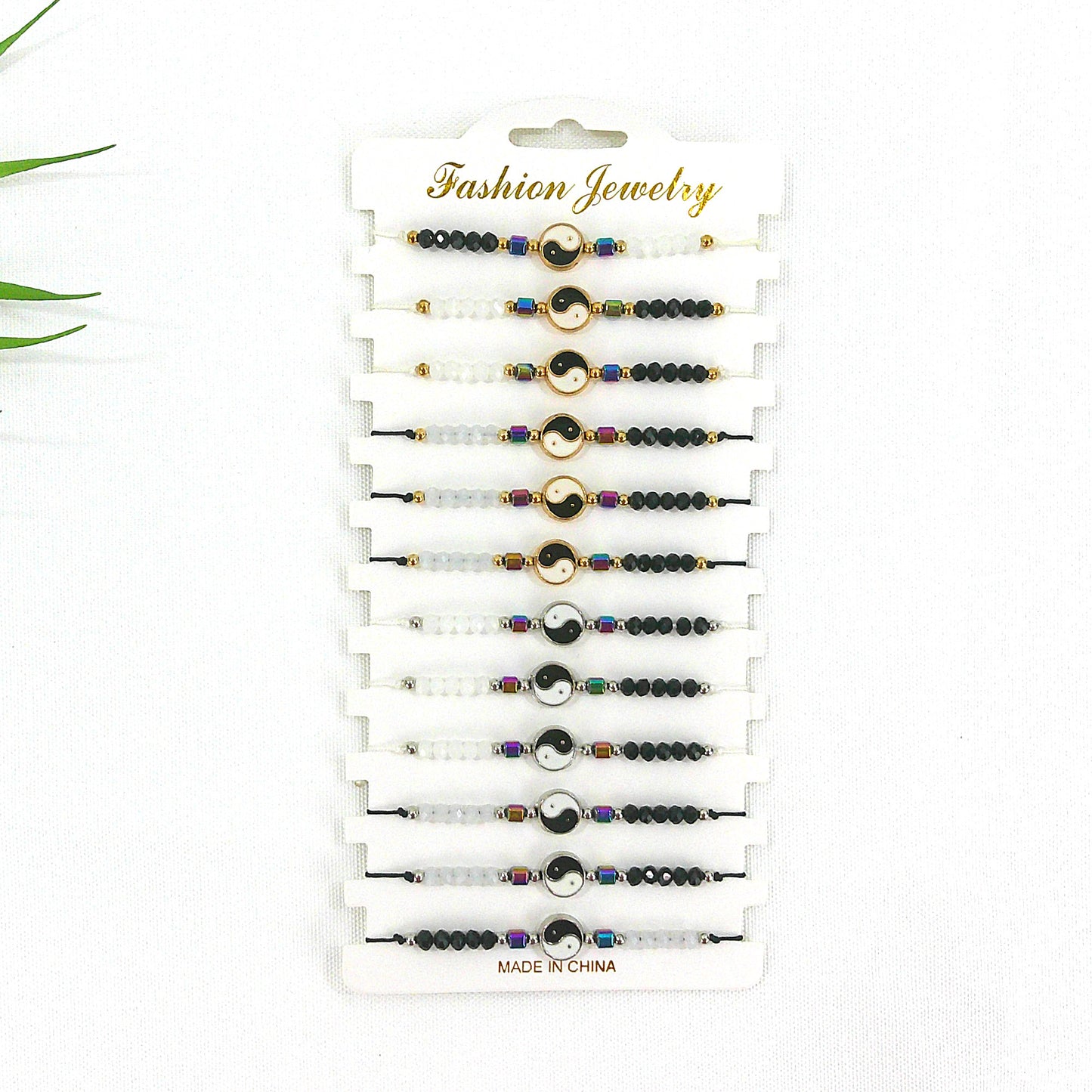 Bead Yin Yang Charm Adjustable Bracelet BR3724-11 (12PC)