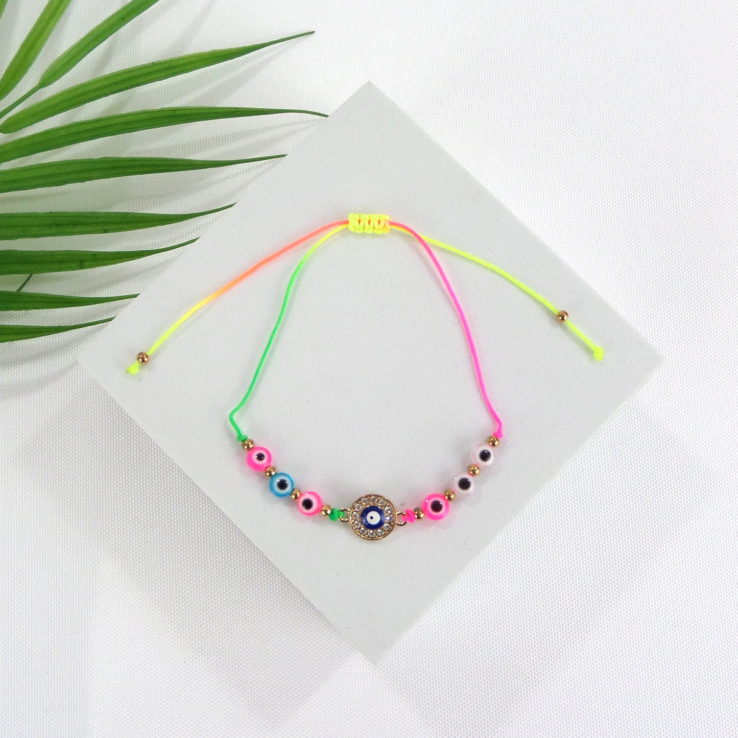 BEAD EVIL EYE CHARM ADJUSTABLE BRACELET 3724-1 (12PC)