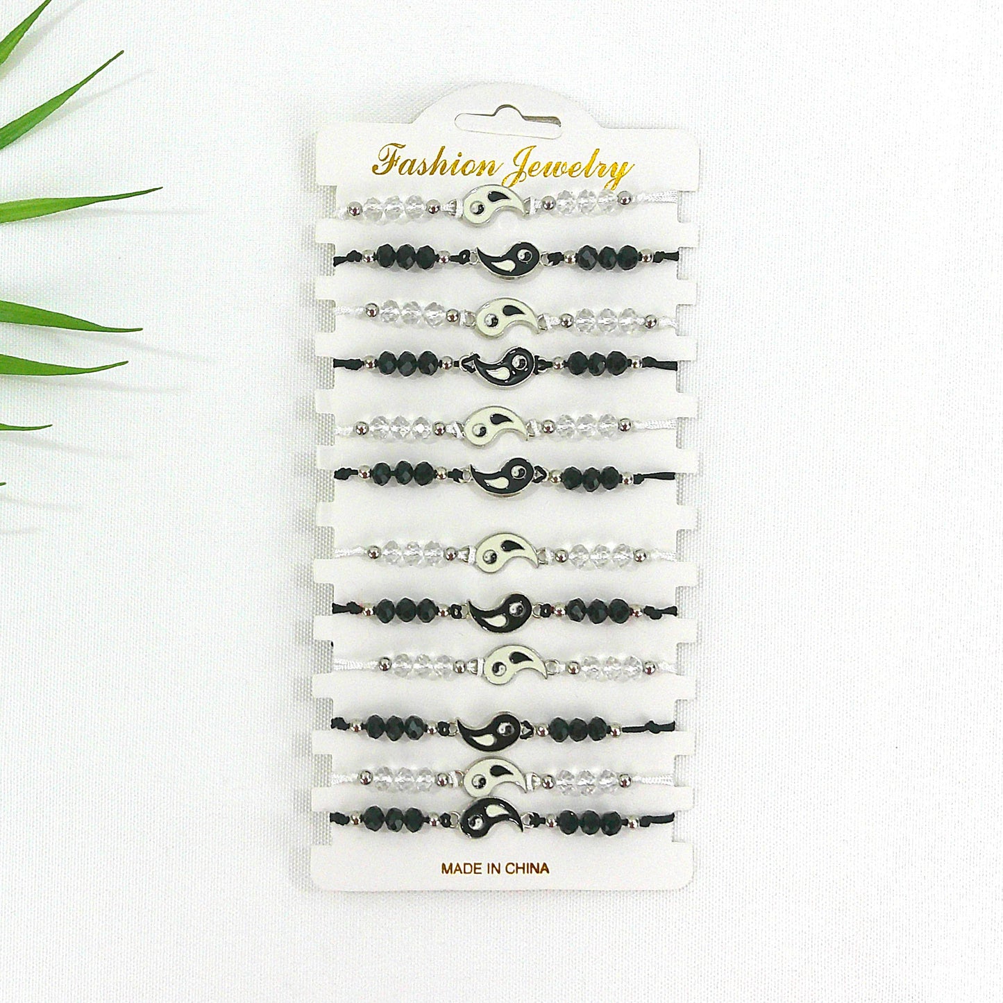 Bead Yin Yang Charm Adjustable Bracelet BR3724-14 (12PC)