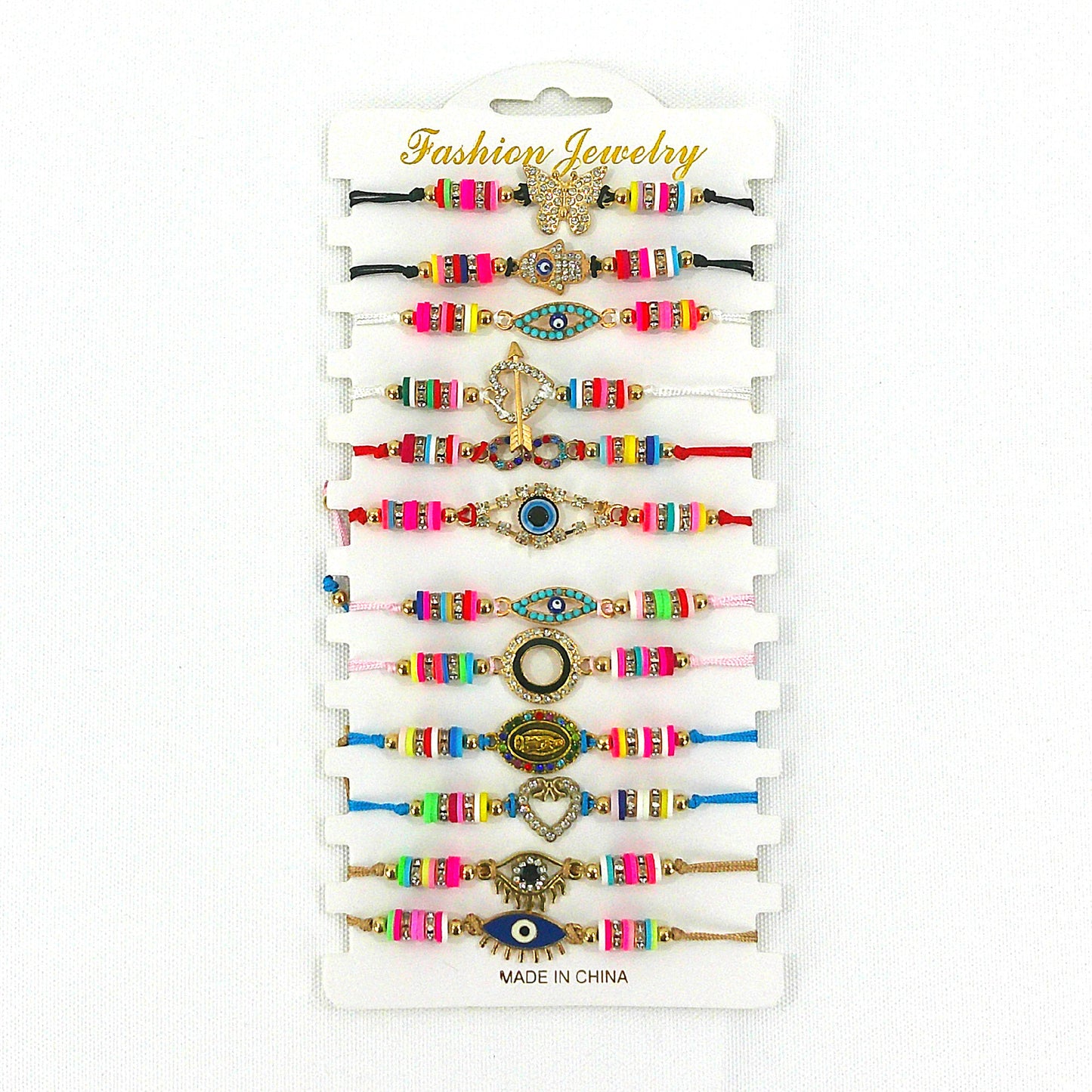 Bead Rhinestone Lucky Charm Adjustable Bracelet BR3724-25 (12PC)