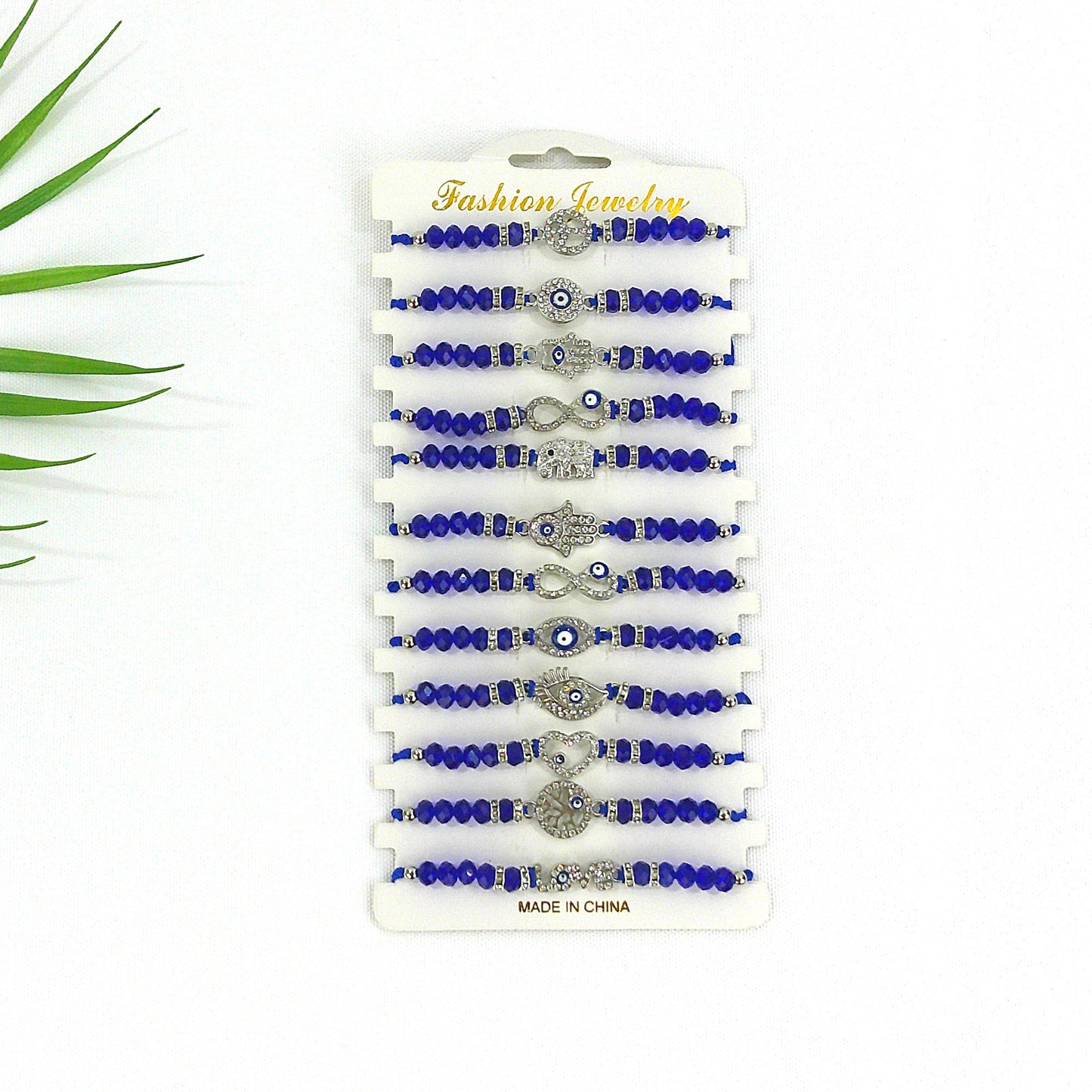 Bead Evil Eye Charm Adjustable Bracelet BR3724-8 (12PC)