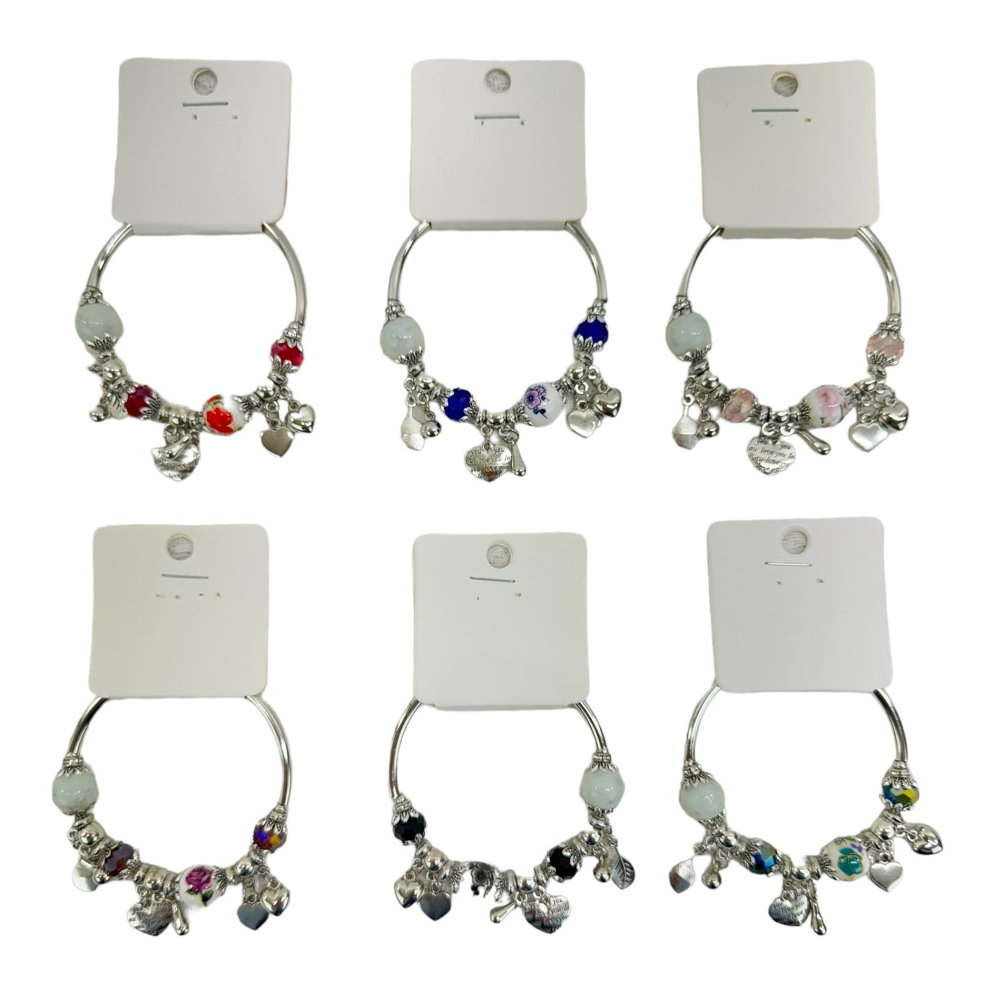 Heart Charm Stretch Bangle Bracelet BR4218-1 (12PC)