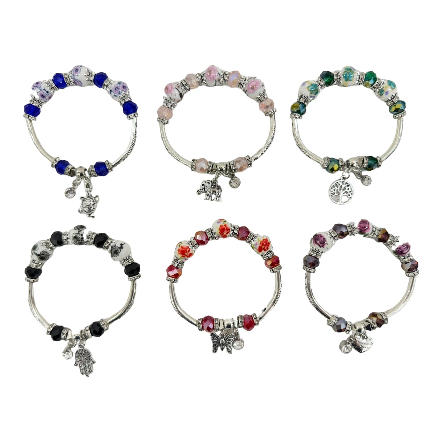 Multi Charm Stretch Bangle Bracelet BR4218-2 (12PC)