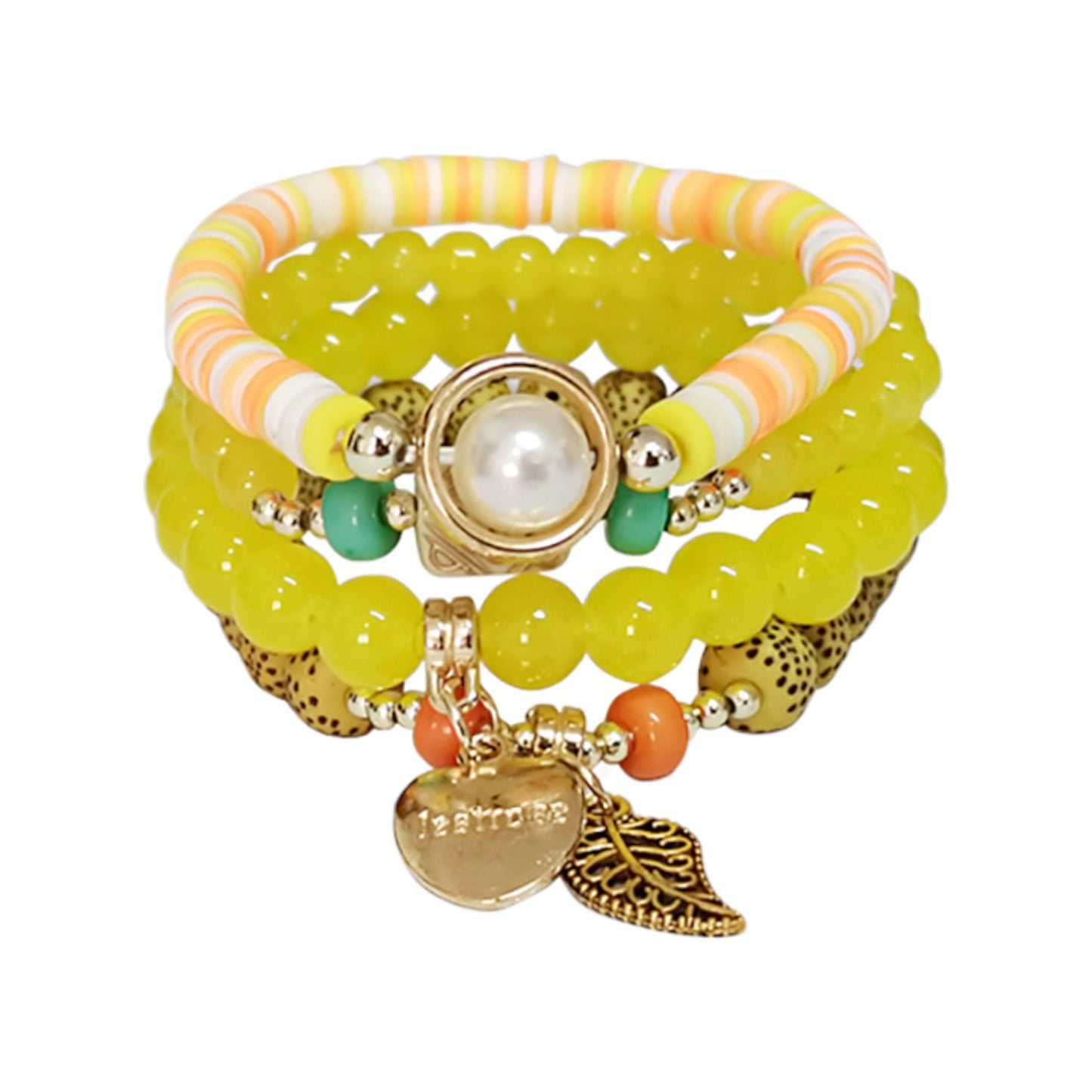 Heart N Leaf Charm Bead Bracelet BR2521-51. (12PC)