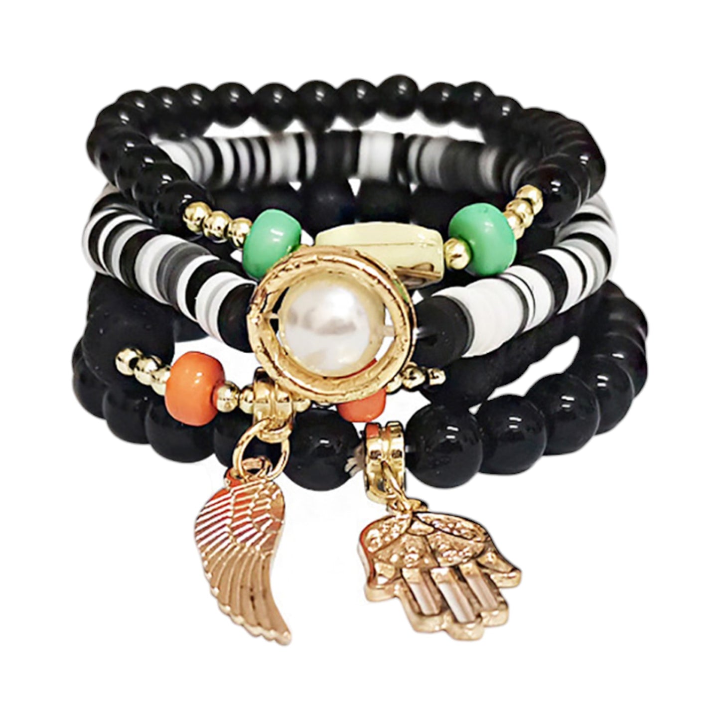 Pearl N Hamsa Charm Ball Bracelet BR2521-58. (12PC)