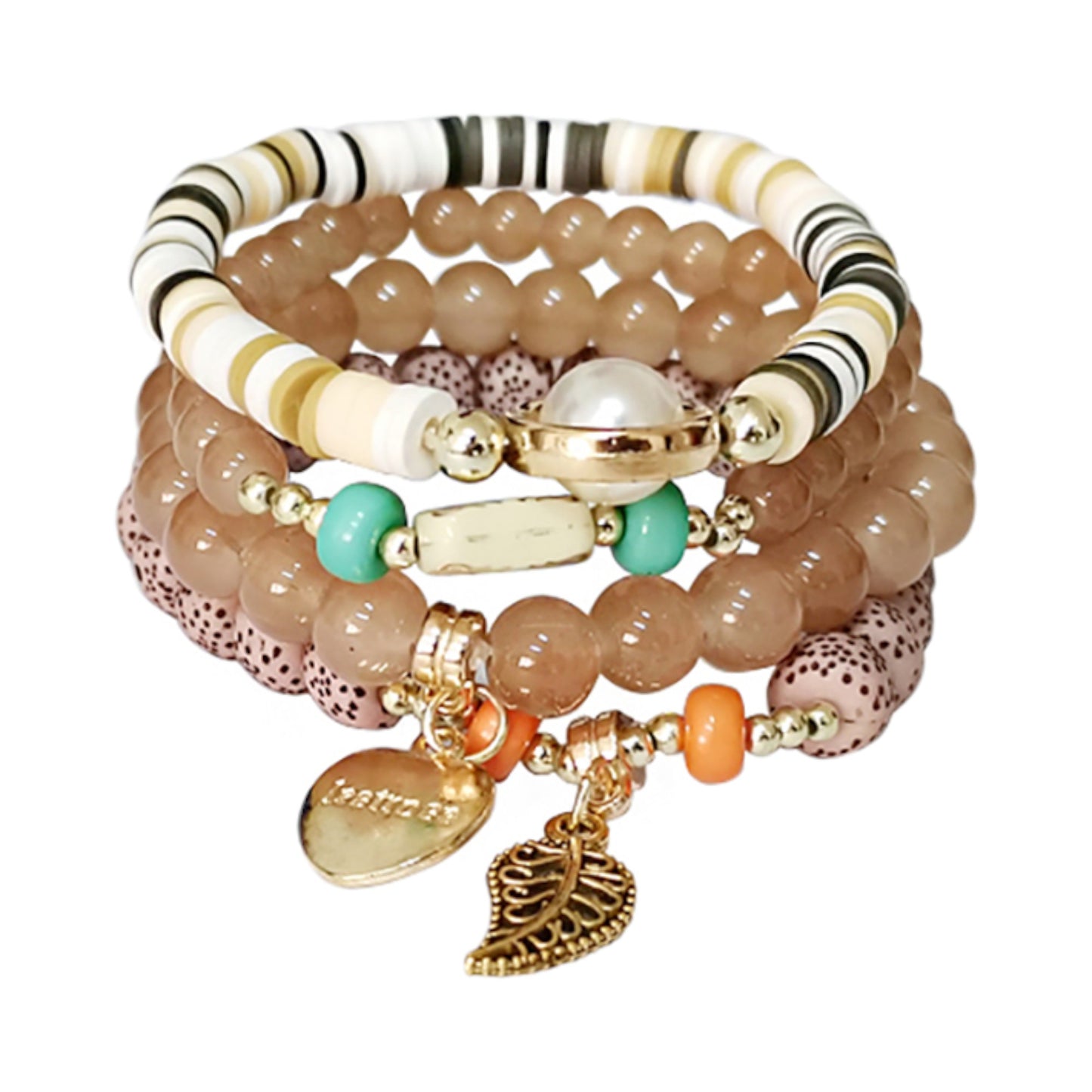 Heart N Leaf Charm Bead Bracelet BR2521-51. (12PC)