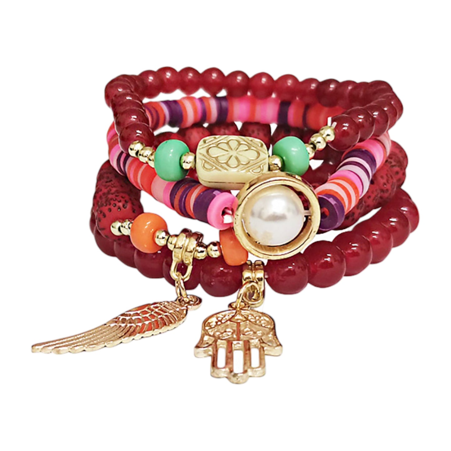 Pearl N Hamsa Charm Ball Bracelet BR2521-58. (12PC)