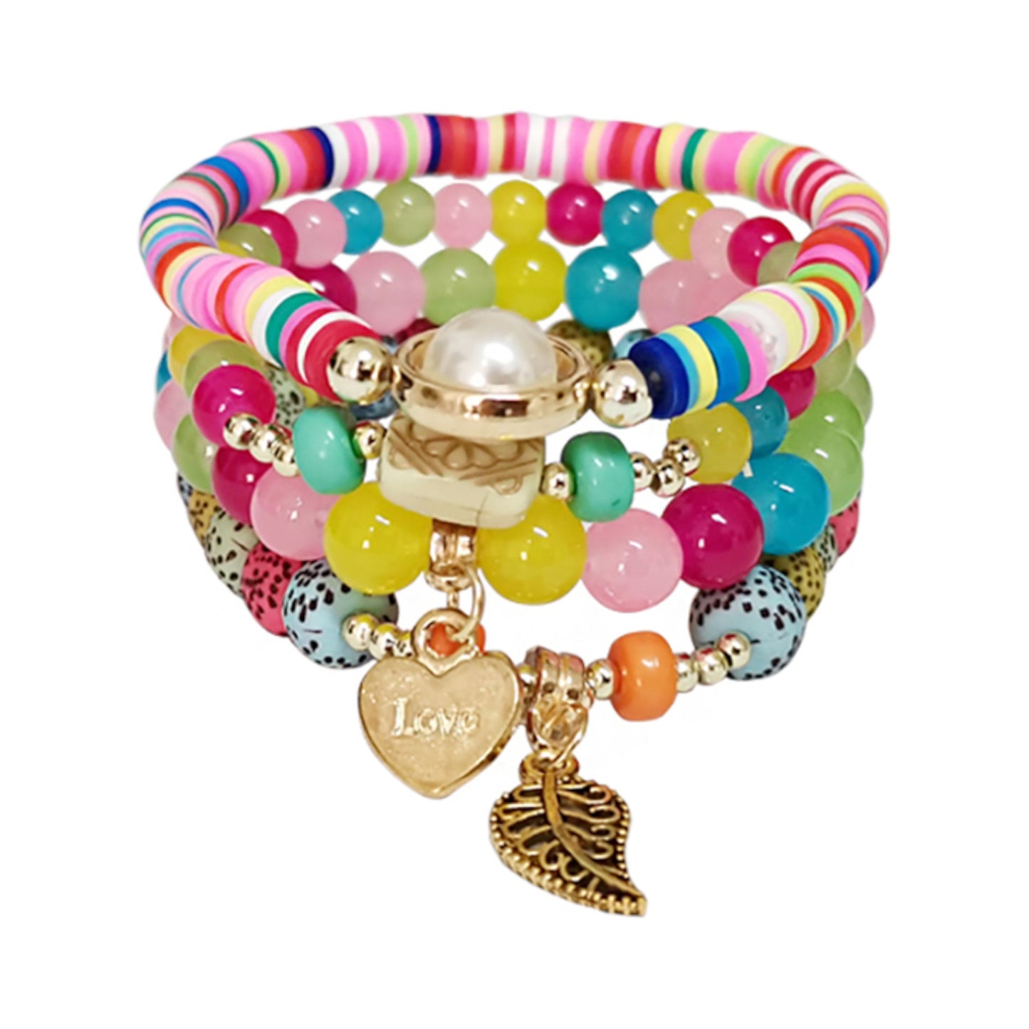 Heart N Leaf Charm Bead Bracelet BR2521-51. (12PC)
