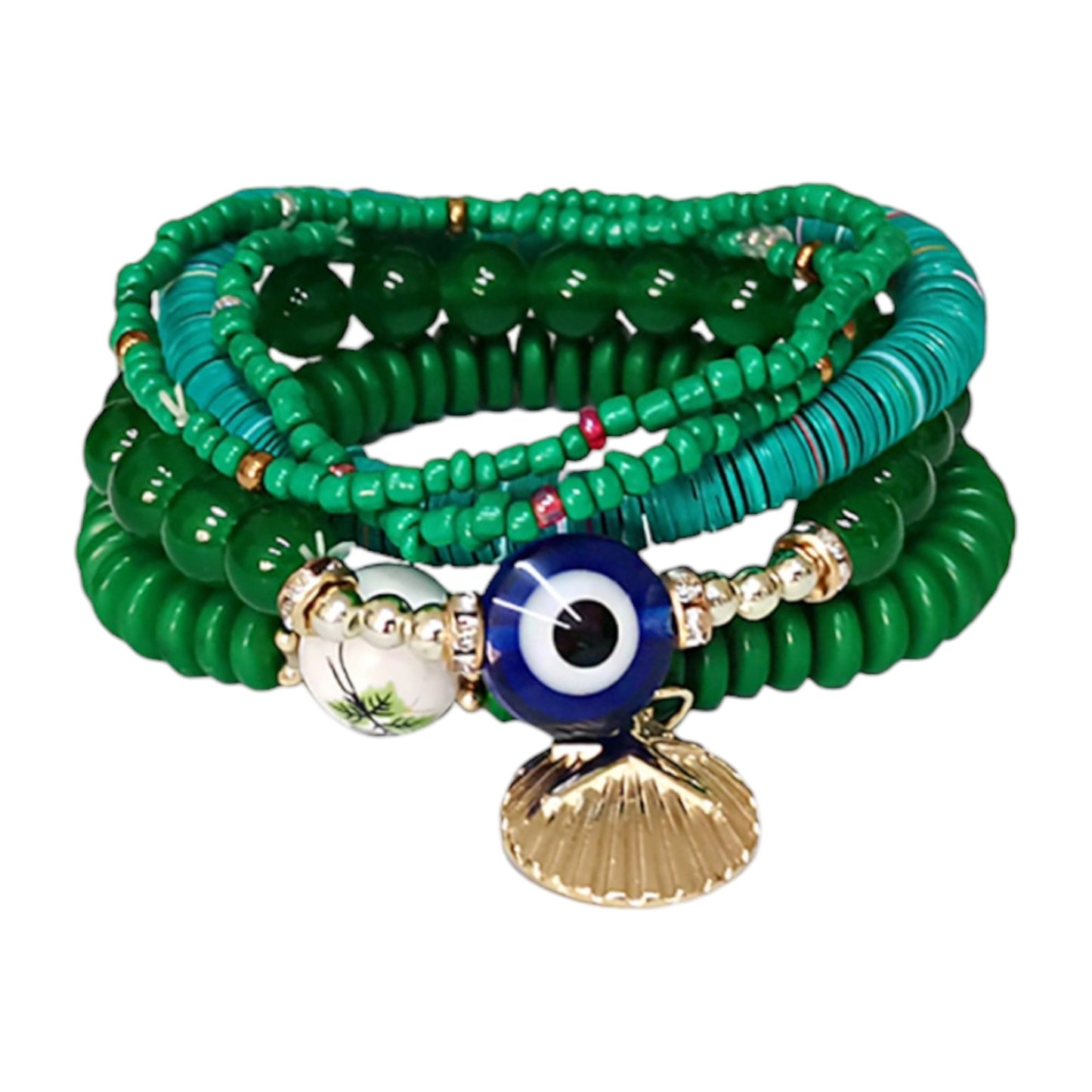 Evil Eye N Shell Charm Bead Bracelet BR2521-49. (12PC)