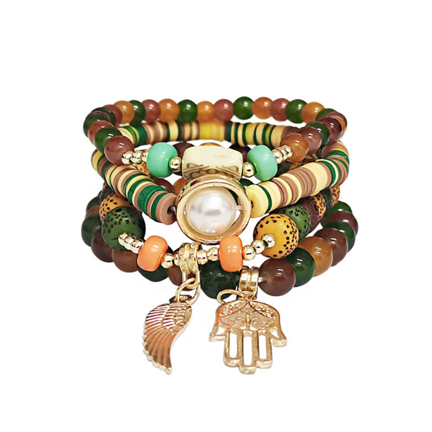 Pearl N Hamsa Charm Ball Bracelet BR2521-58. (12PC)