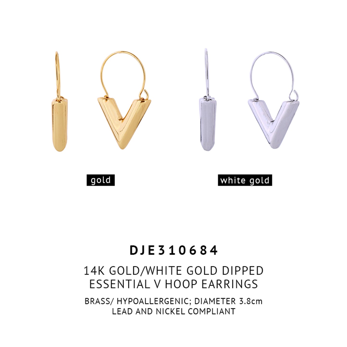 14K Gold Dipped V Hoop Earring SJE310684 (6PC)