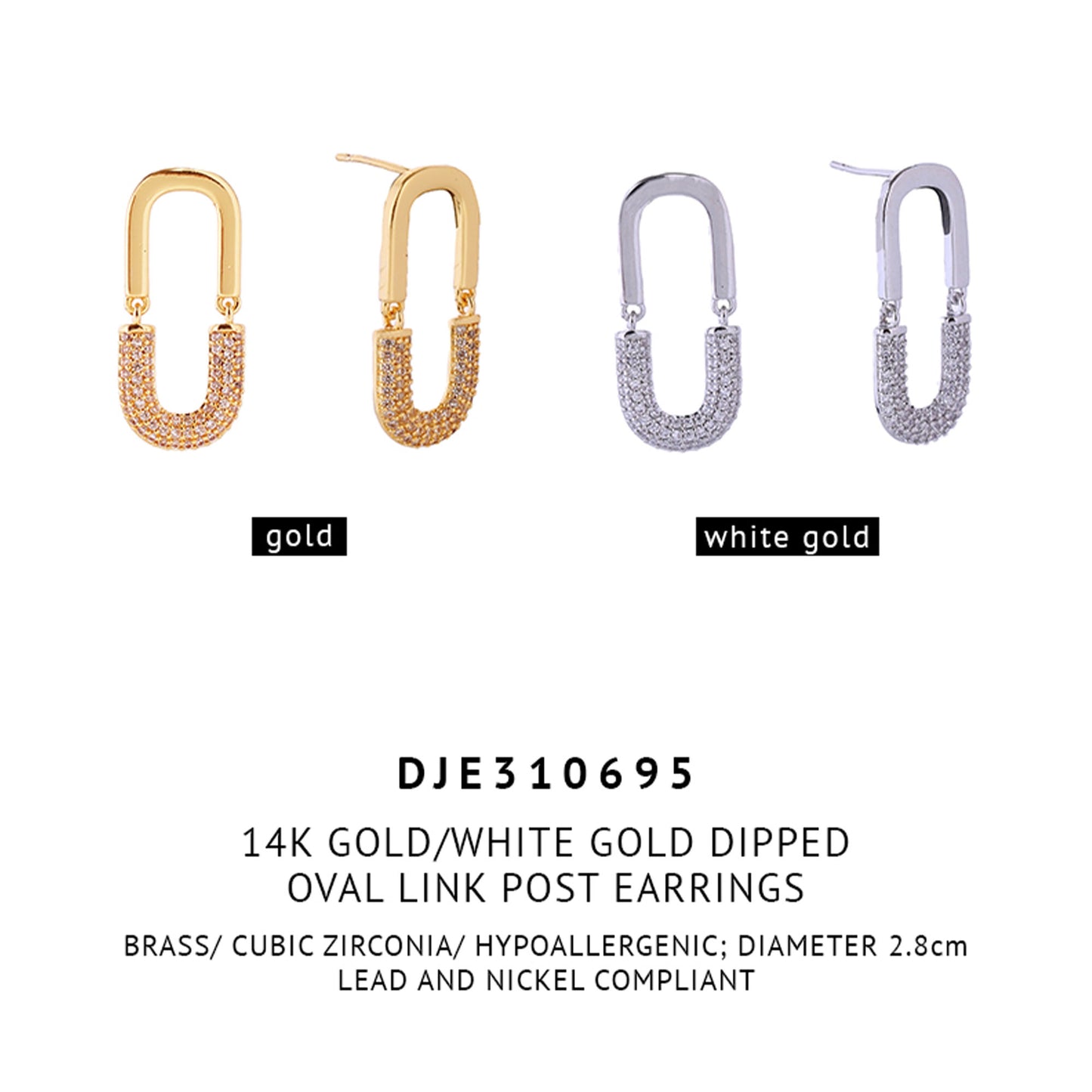 14k Gold Dipped CZ Oval Link Post Earring SJE310695 (6PC)