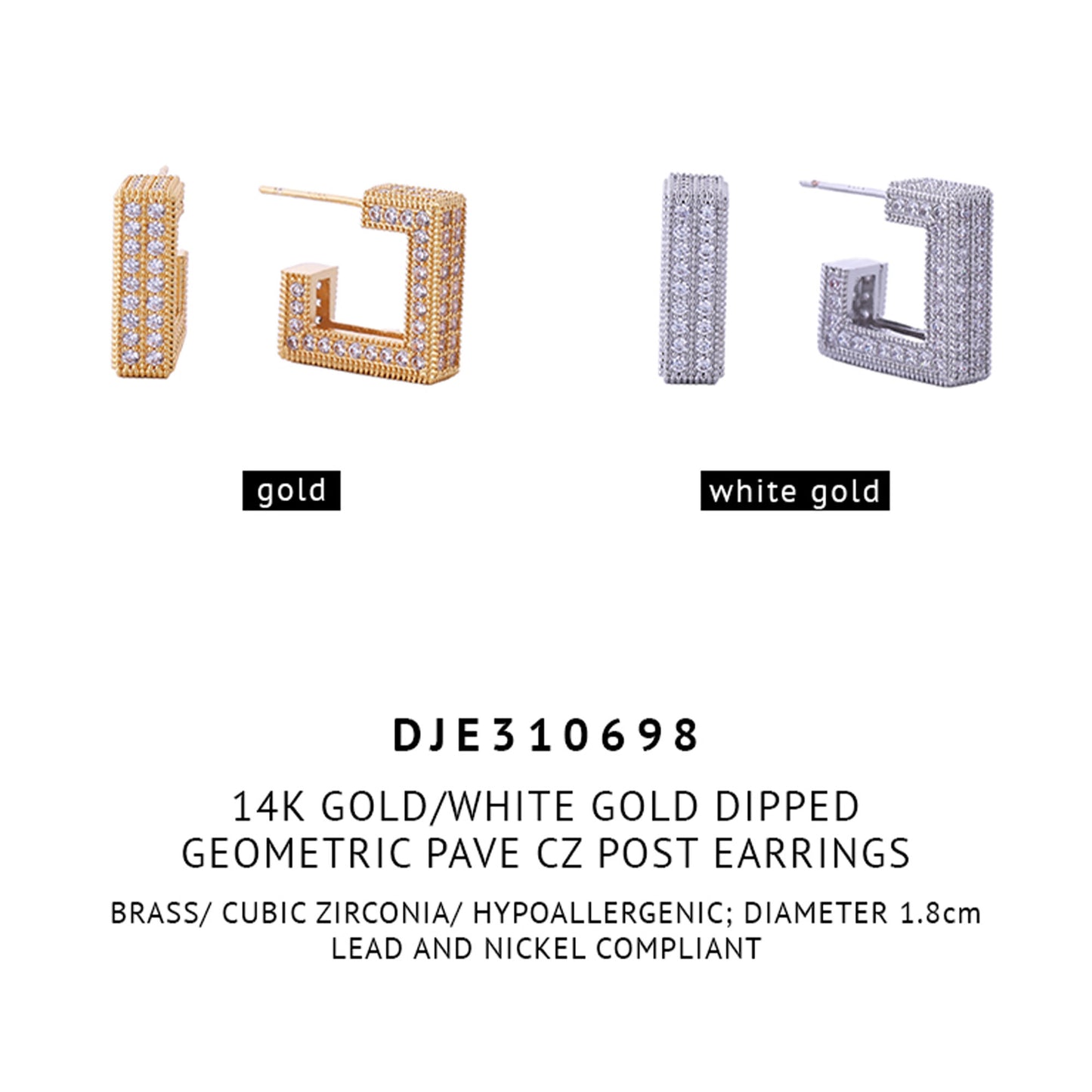 14k Gold Dipped CZ Square Post Earring SJE310698 (6PC)