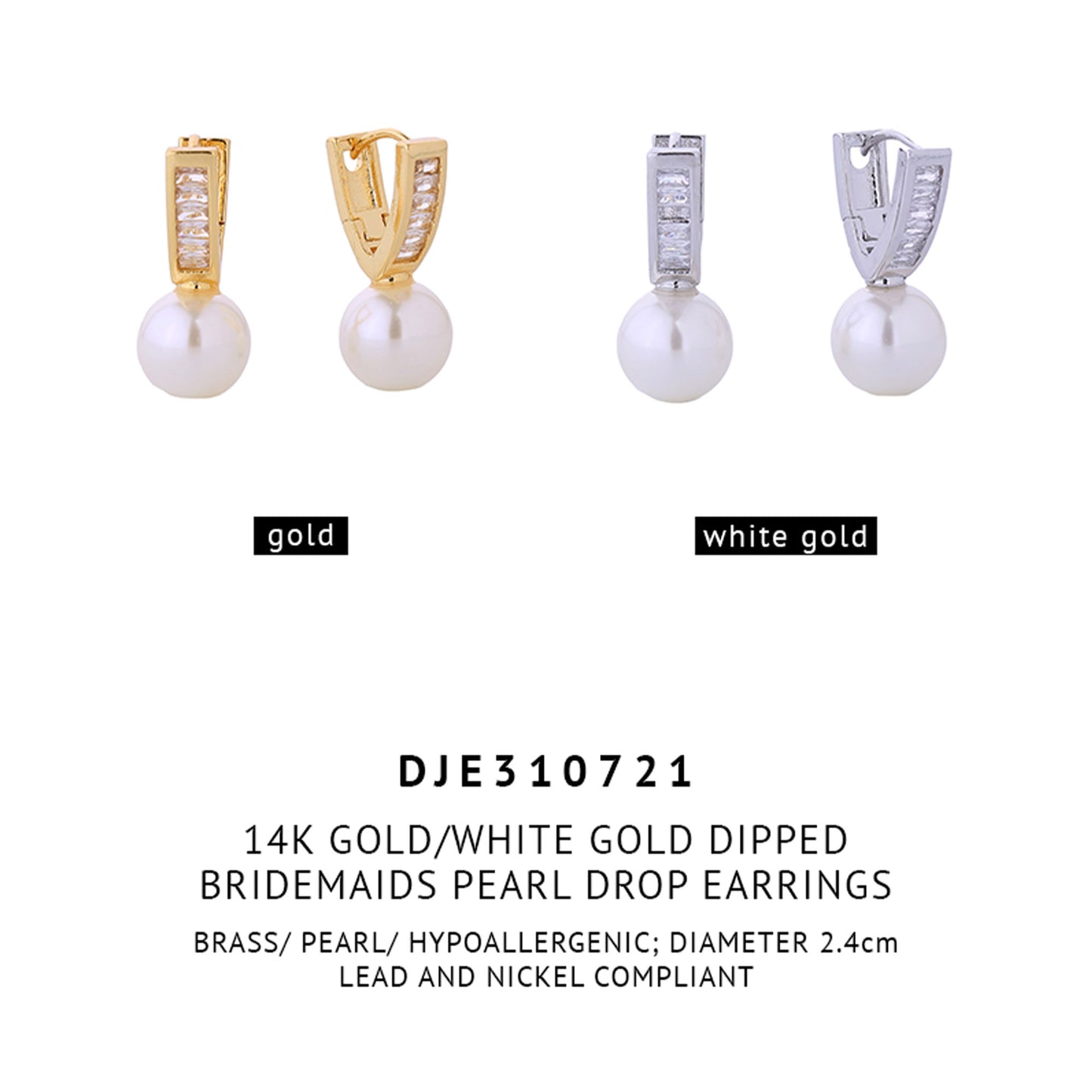 14K Gold Dipped CZ Pearl Drop Earring SJE310721 (12PAIR)