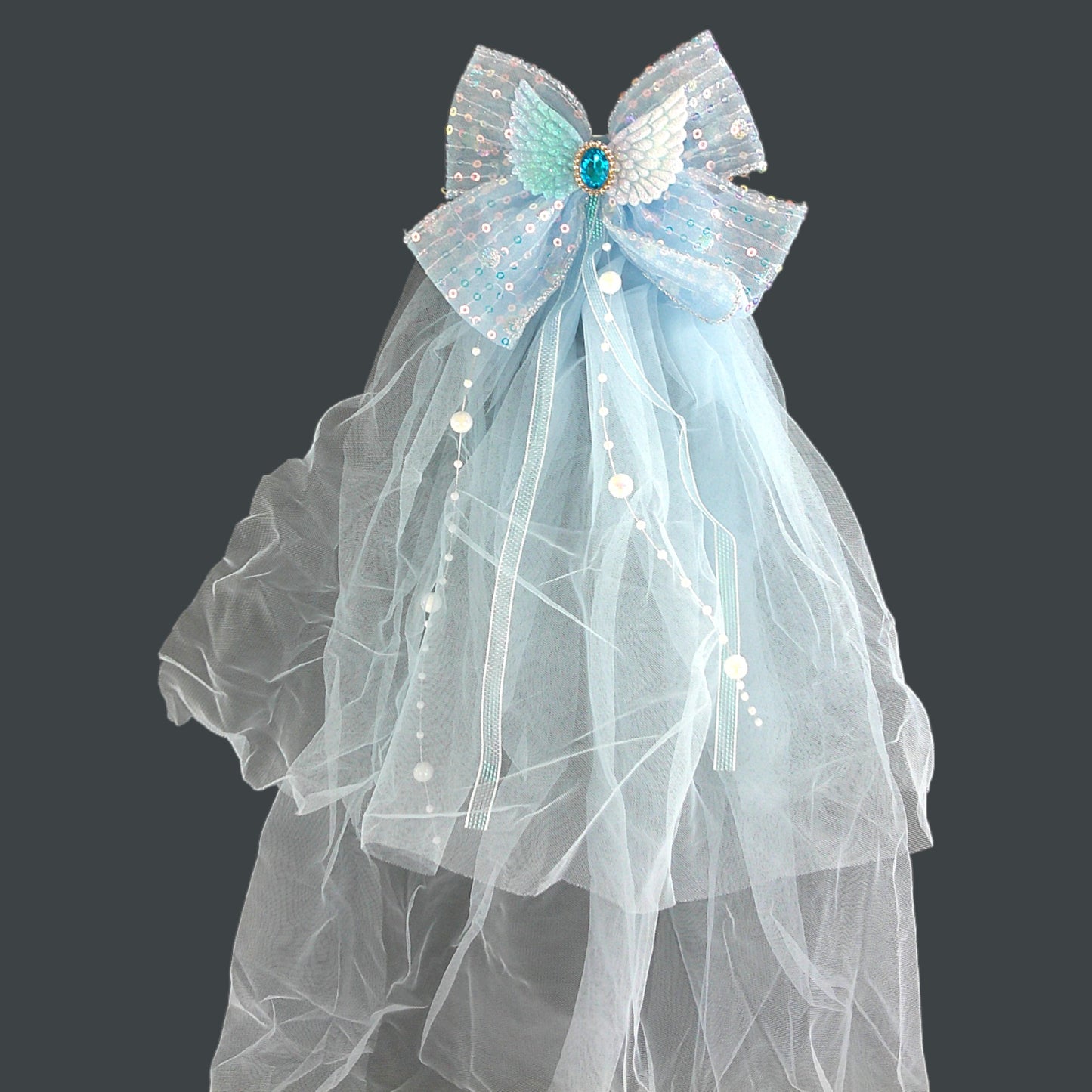 Kids Bow Angel Wing Veil Hair Deco Clip HLC4315-8 (2PC)