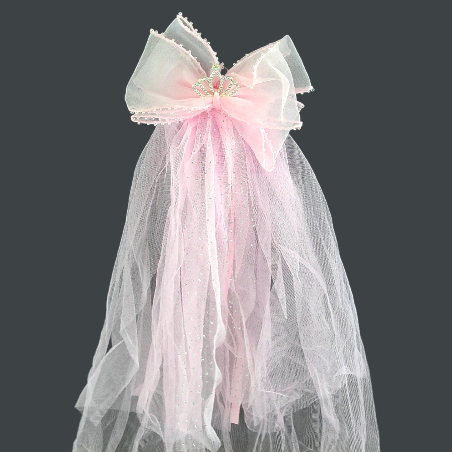 Kids Bow Crown Veil Hair Deco Clip HLC4315-6 (2pc)