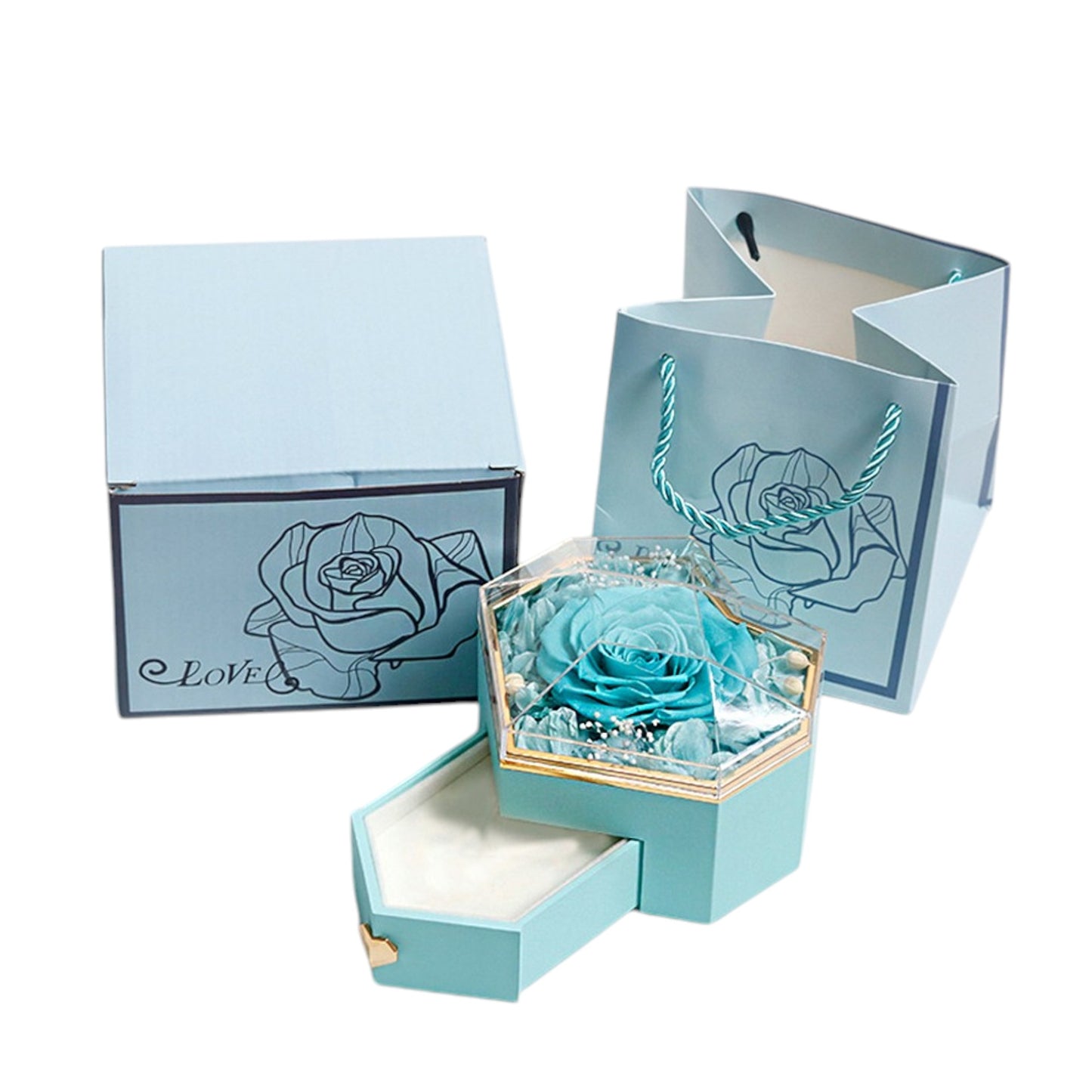Rose Artificial Flower Jewelry Box With Case and Bag FN055 (1PC)