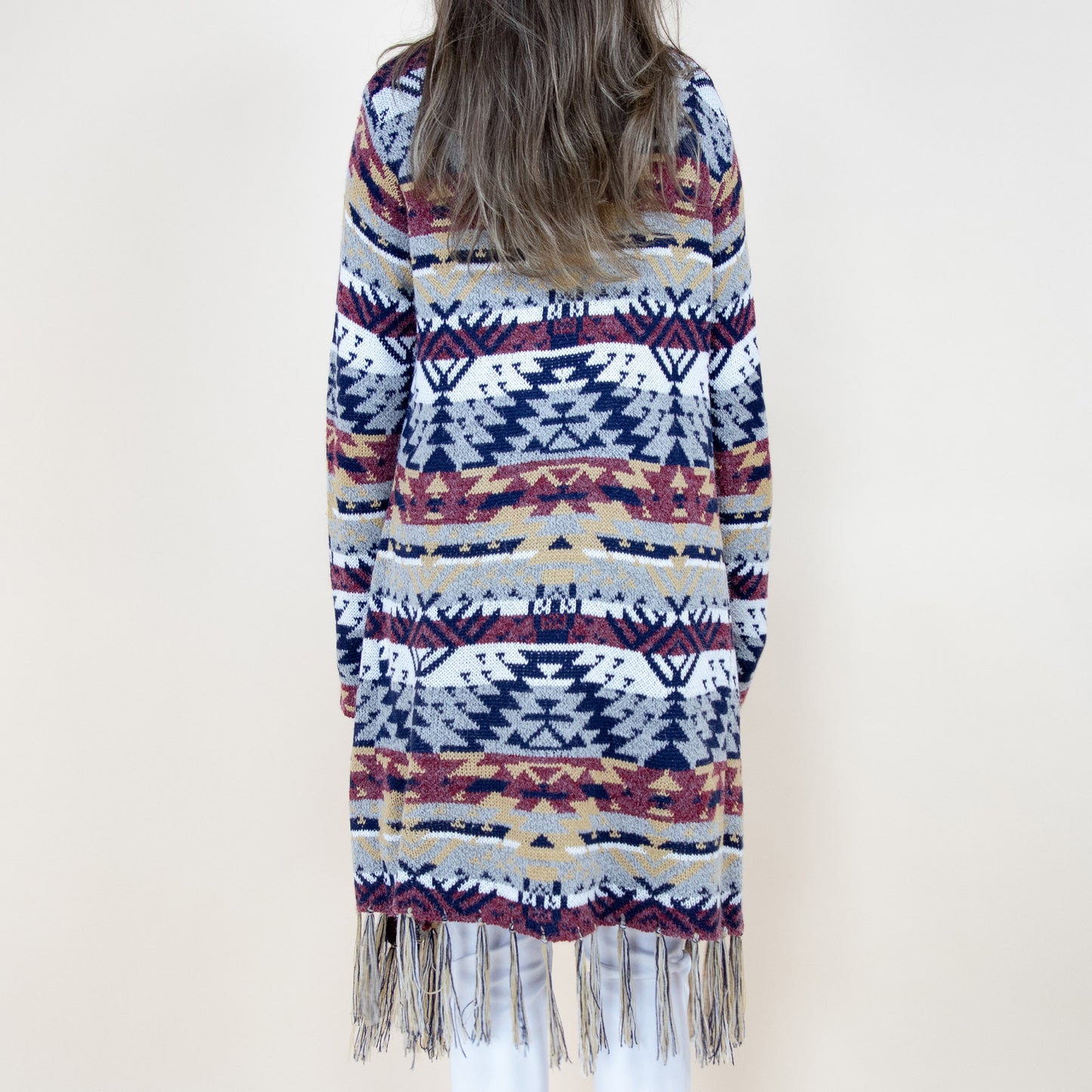 Aztec Bohemian Stripe Pattern Fringed Cardigan FP64092 (2PC)