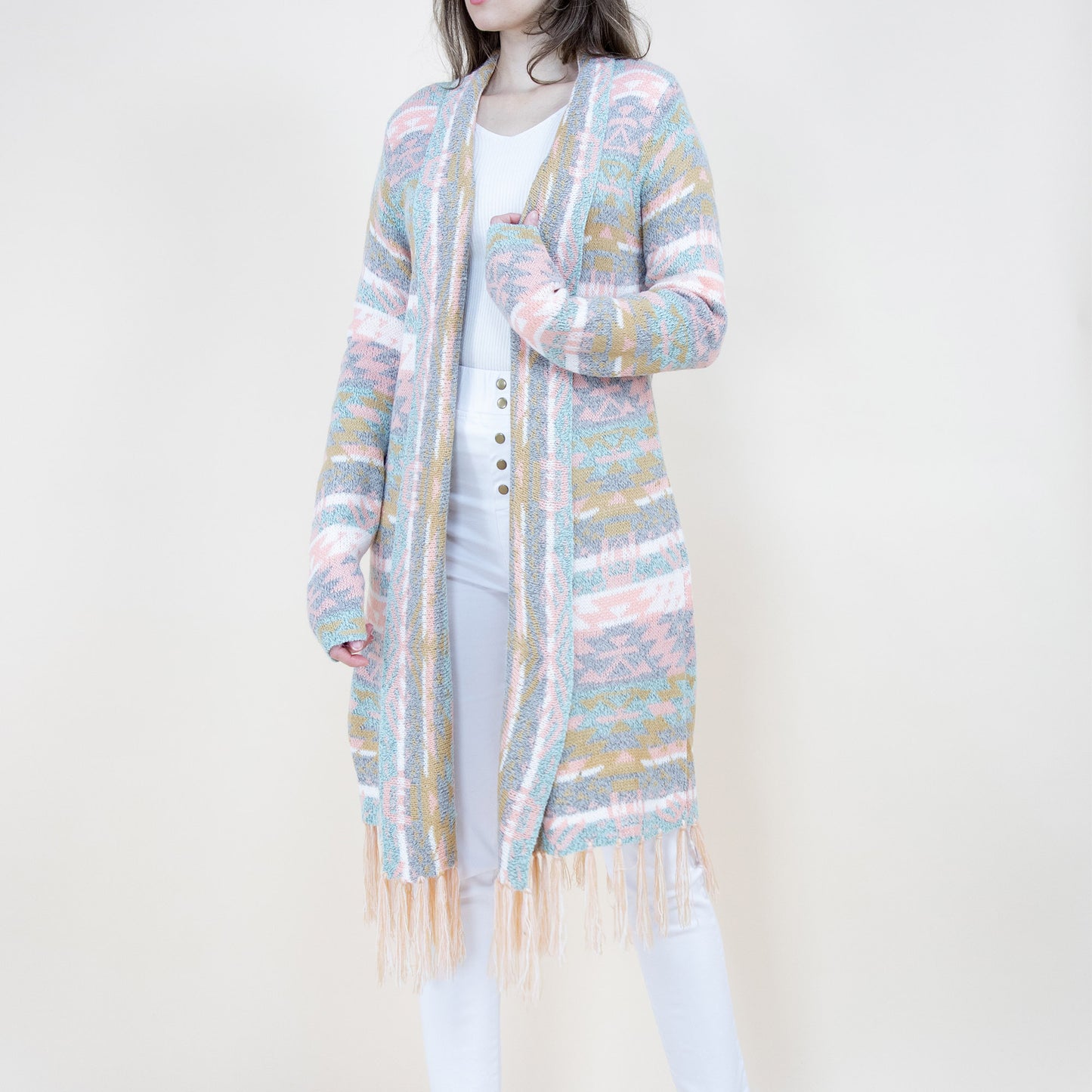 Aztec Bohemian Stripe Pattern Fringed Cardigan FP64092 (2PC)