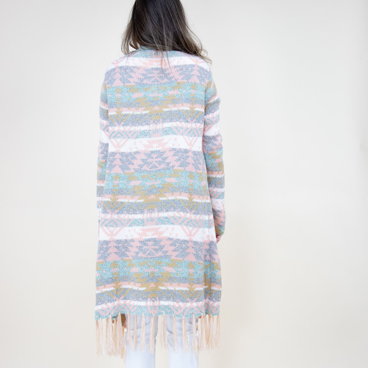 Aztec Bohemian Stripe Pattern Fringed Cardigan FP64092 (2PC)
