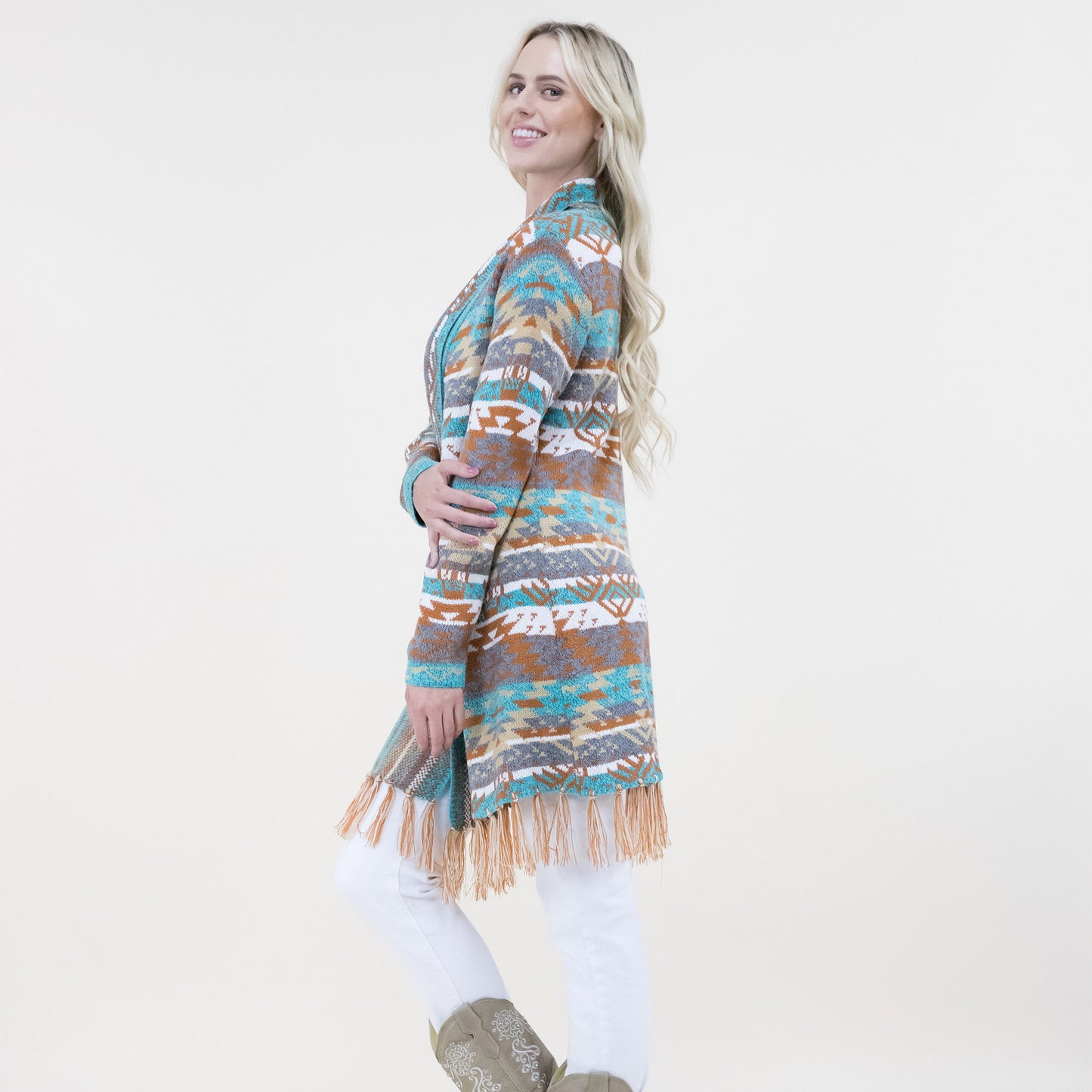 Aztec Bohemian Stripe Pattern Fringed Cardigan FP64092 (2PC)