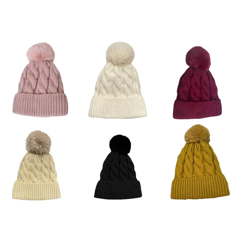 Pom Pom Knitted Twist Beanie JH482-2(12PC)