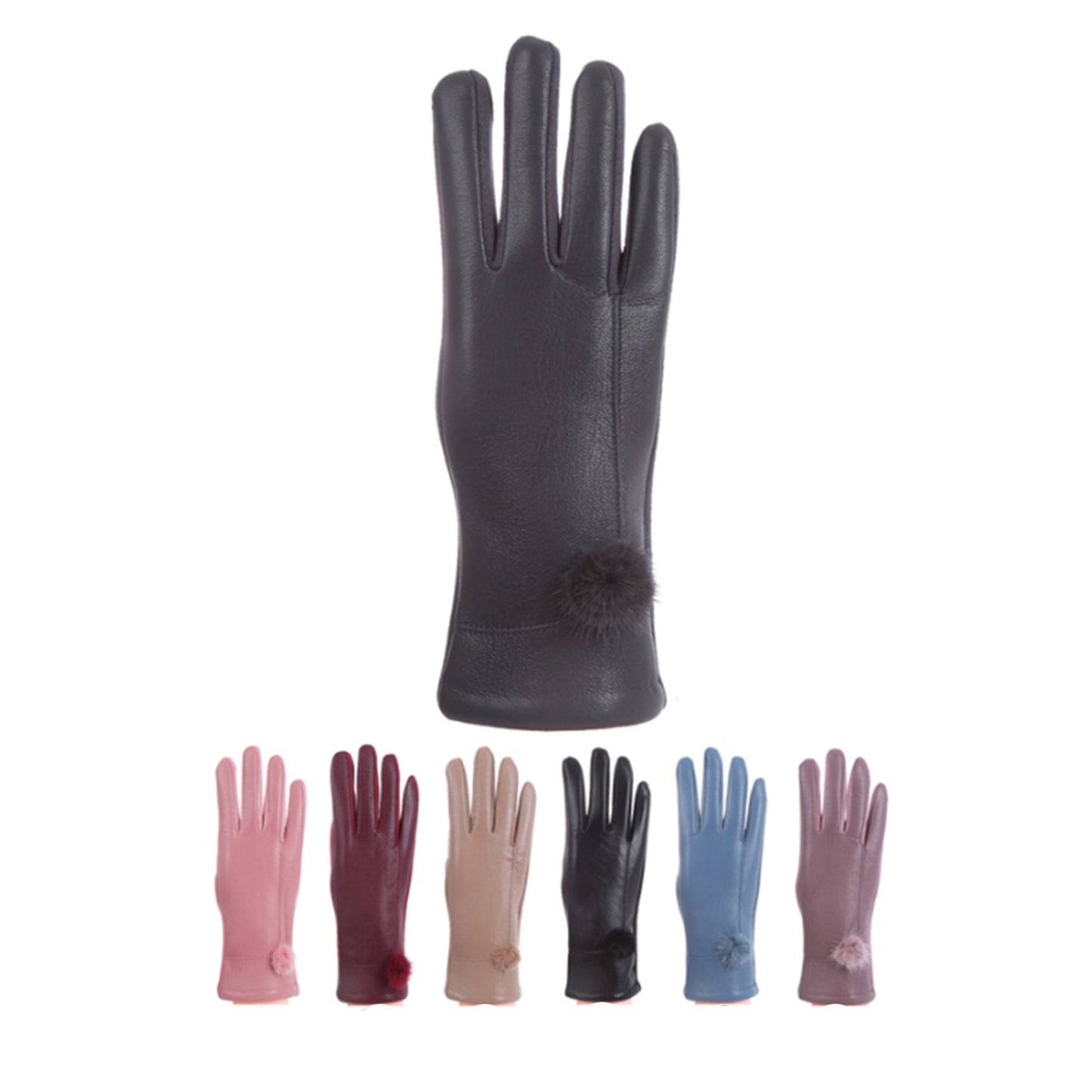 Women's Faux Leather Pom Pom Gloves GL178. (12PAIR)