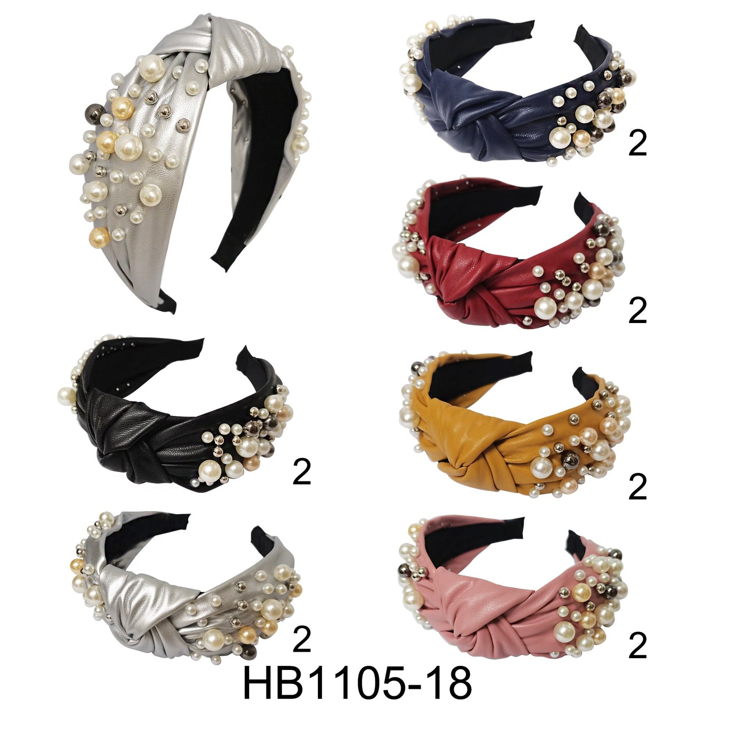 Pu Leather With Pearl Headband HB1105-18 (12PC)
