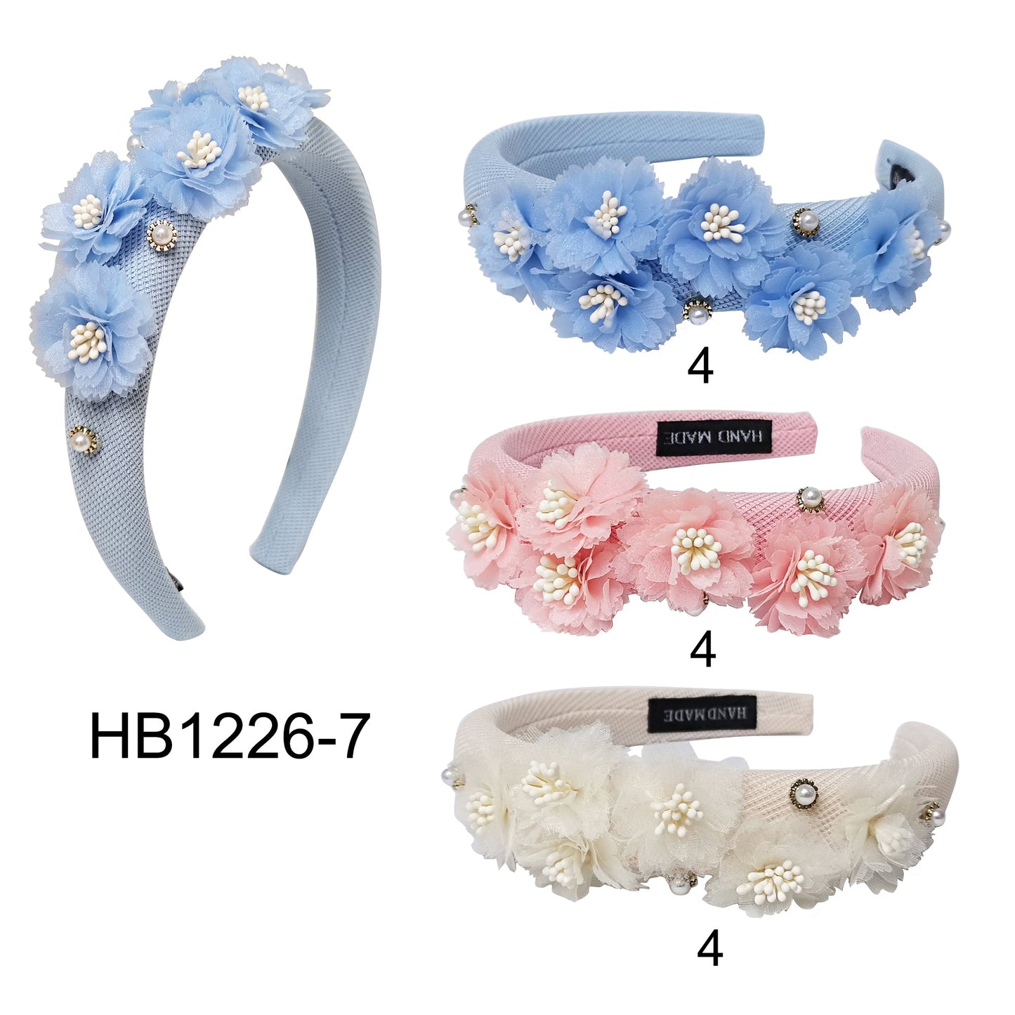 Flower With Stone Headband HB1226-7 (12PC)