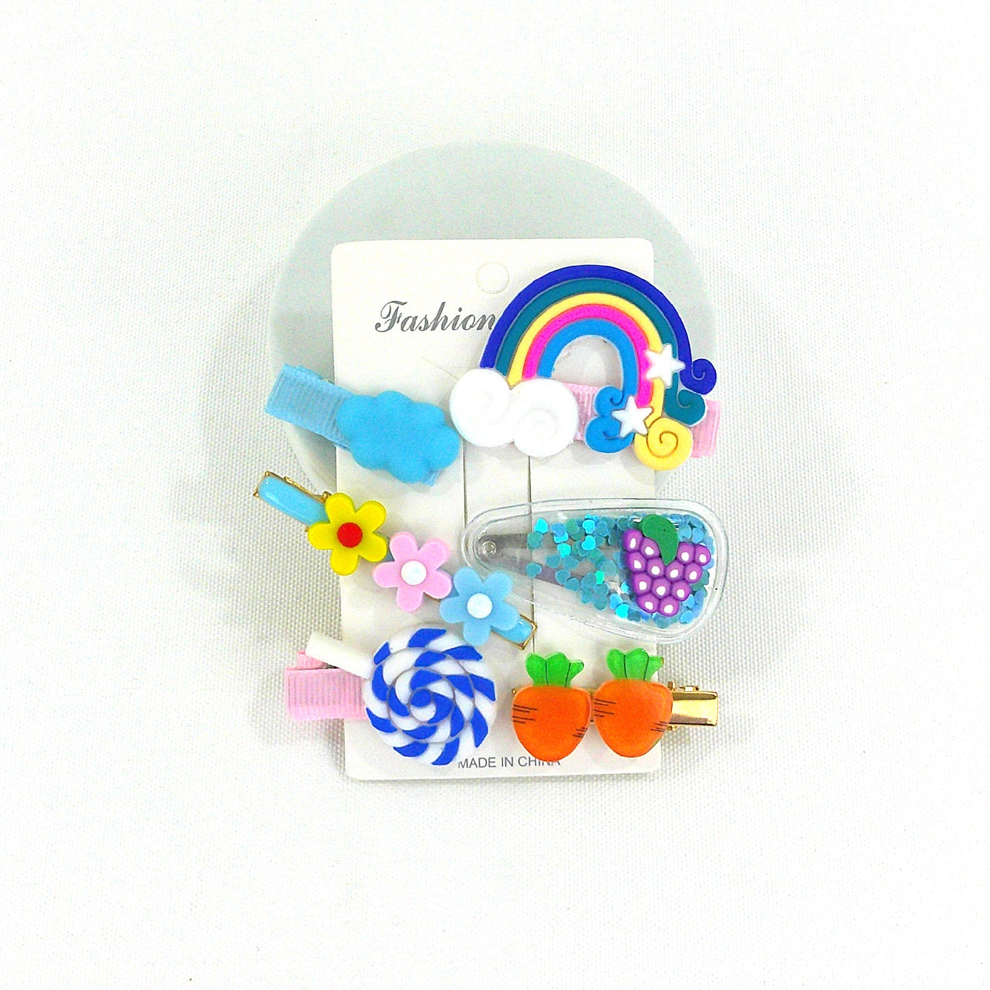 Kids Cute Cartoon Candy Flower Rainbow Hair Clips HB4229-8 (12PC)
