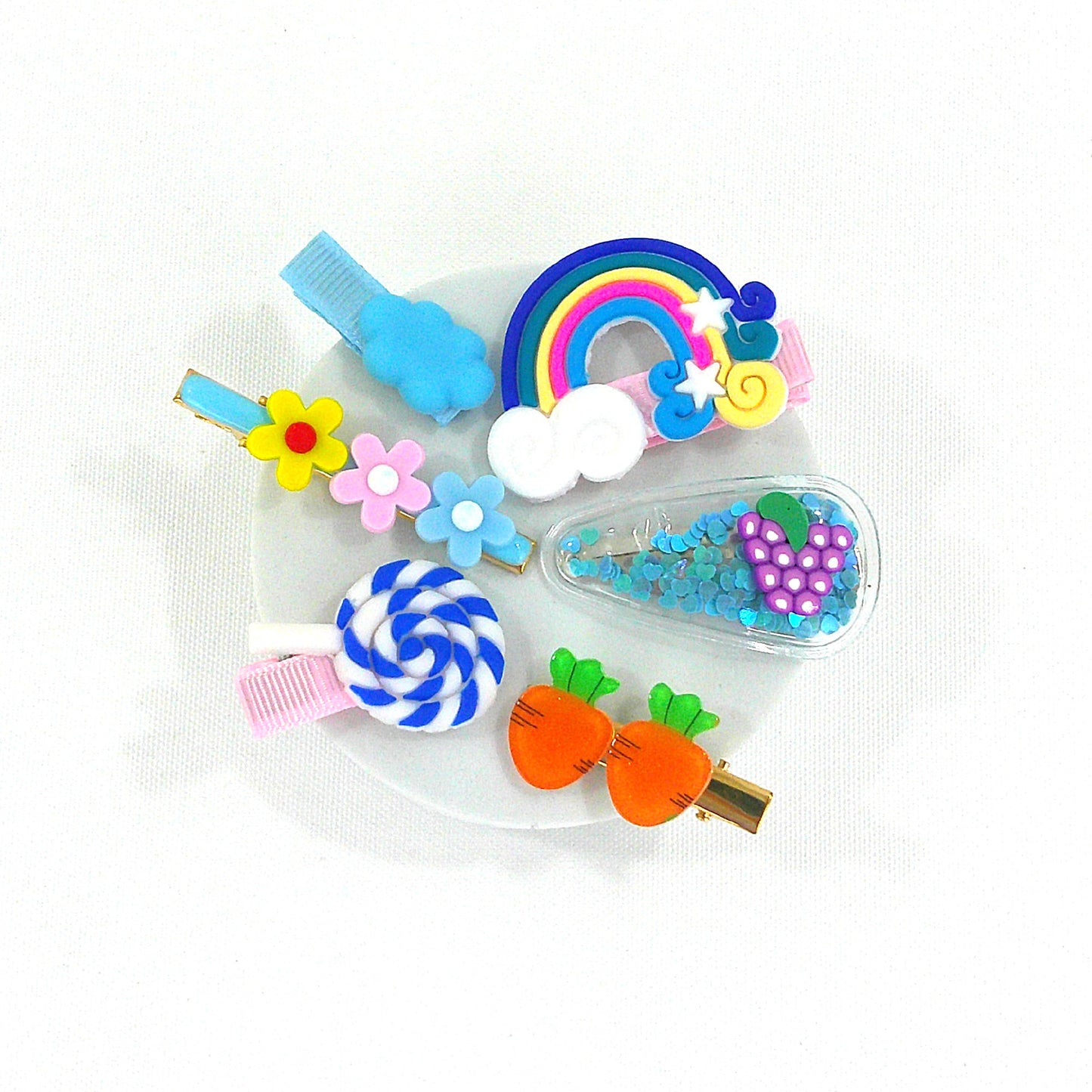 Kids Cute Cartoon Candy Flower Rainbow Hair Clips HB4229-8 (12PC)