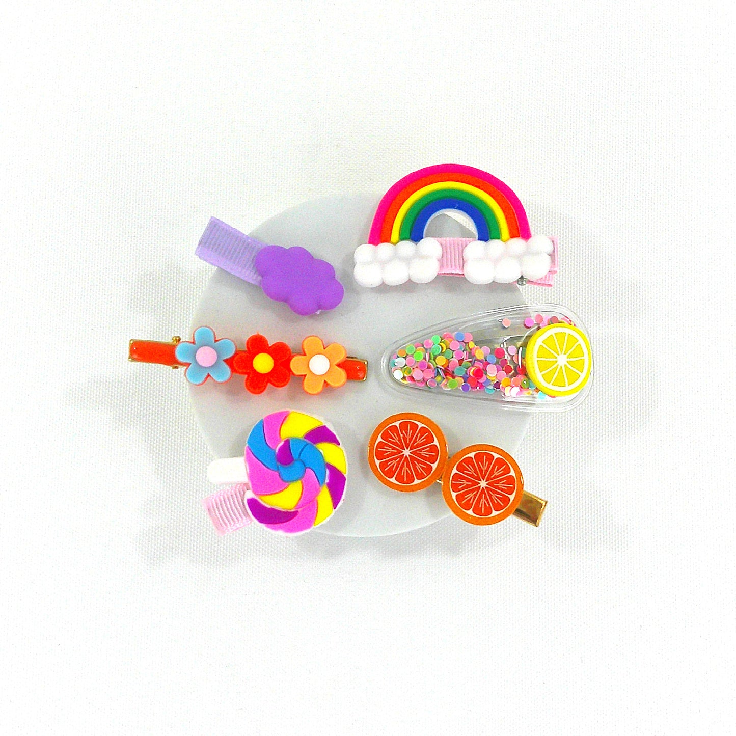 Kids Cute Cartoon Candy Flower Rainbow Hair Clips HB4229-8 (12PC)